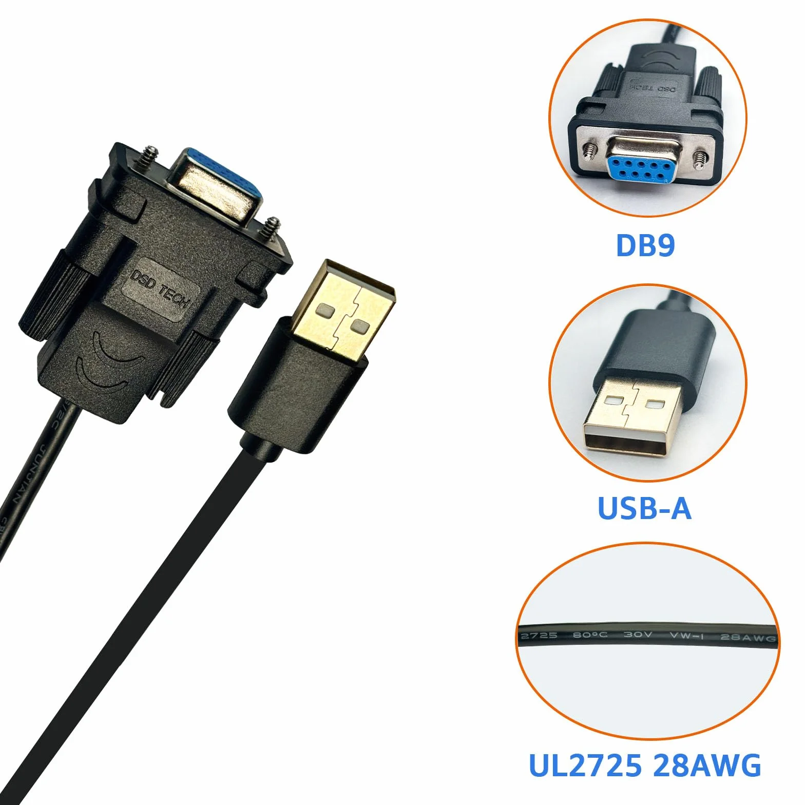DSD TECH SH-RS232G Kabel USB do serii DB9 żeński Zintegrowany chip FTDI FT232RL