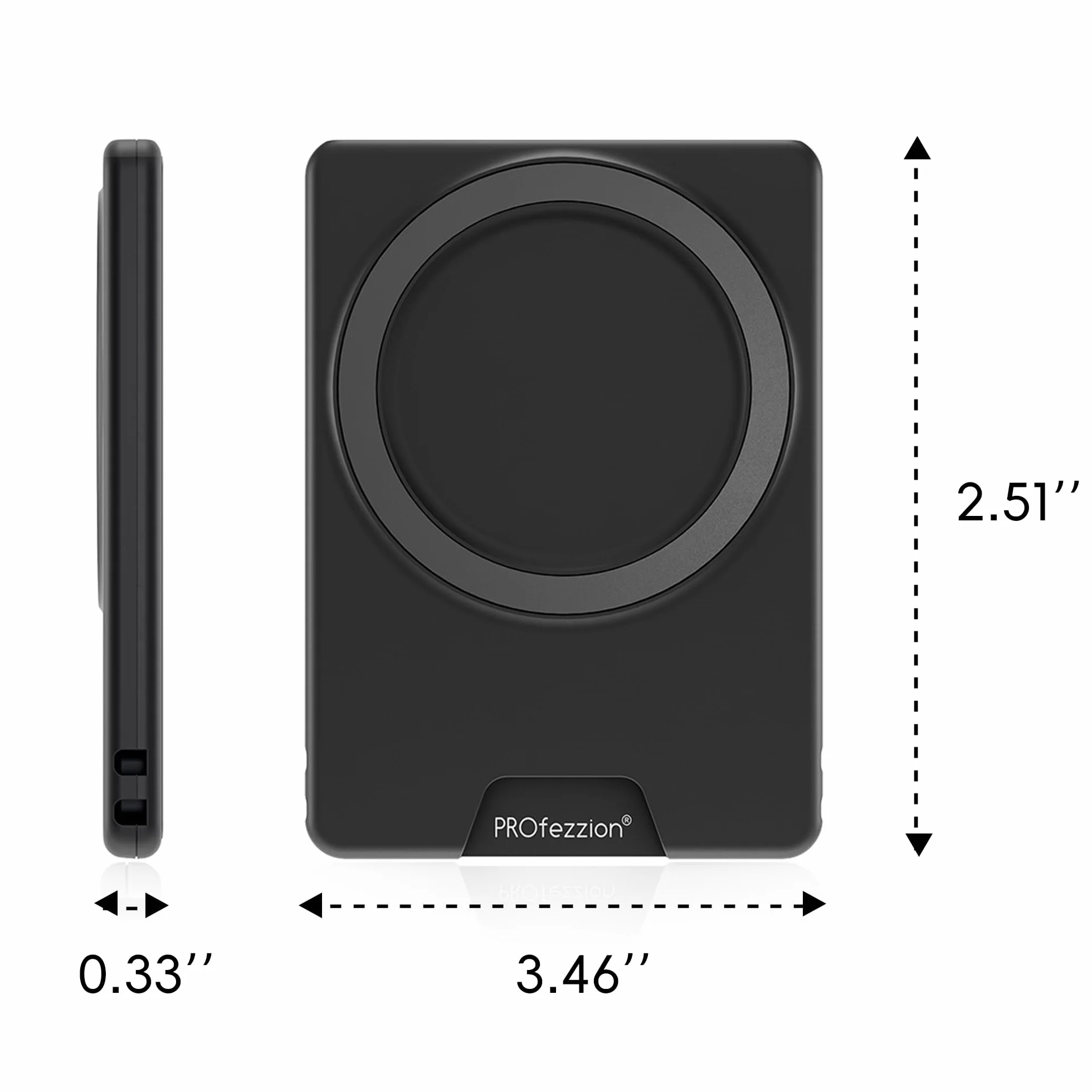 PROfezzion Dwustronna Magnetyczna Portmonetka Etui na 2 Karty Kompatybilny z MagSafe iPhone 16/15/14/13/12 Pro Max Plus Czarny