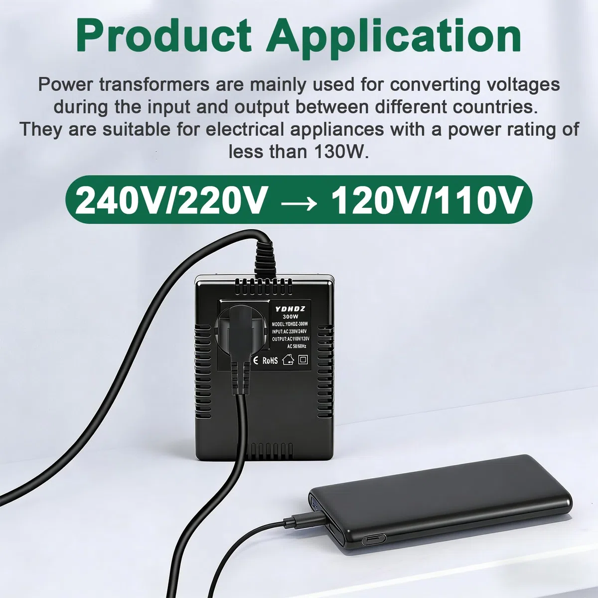 Przetwornica napięcia 220 V na 110 V, 300 W, transformator, konwerter napięcia UE na US Transformator mocy 300 W, adapter wtyczki UE