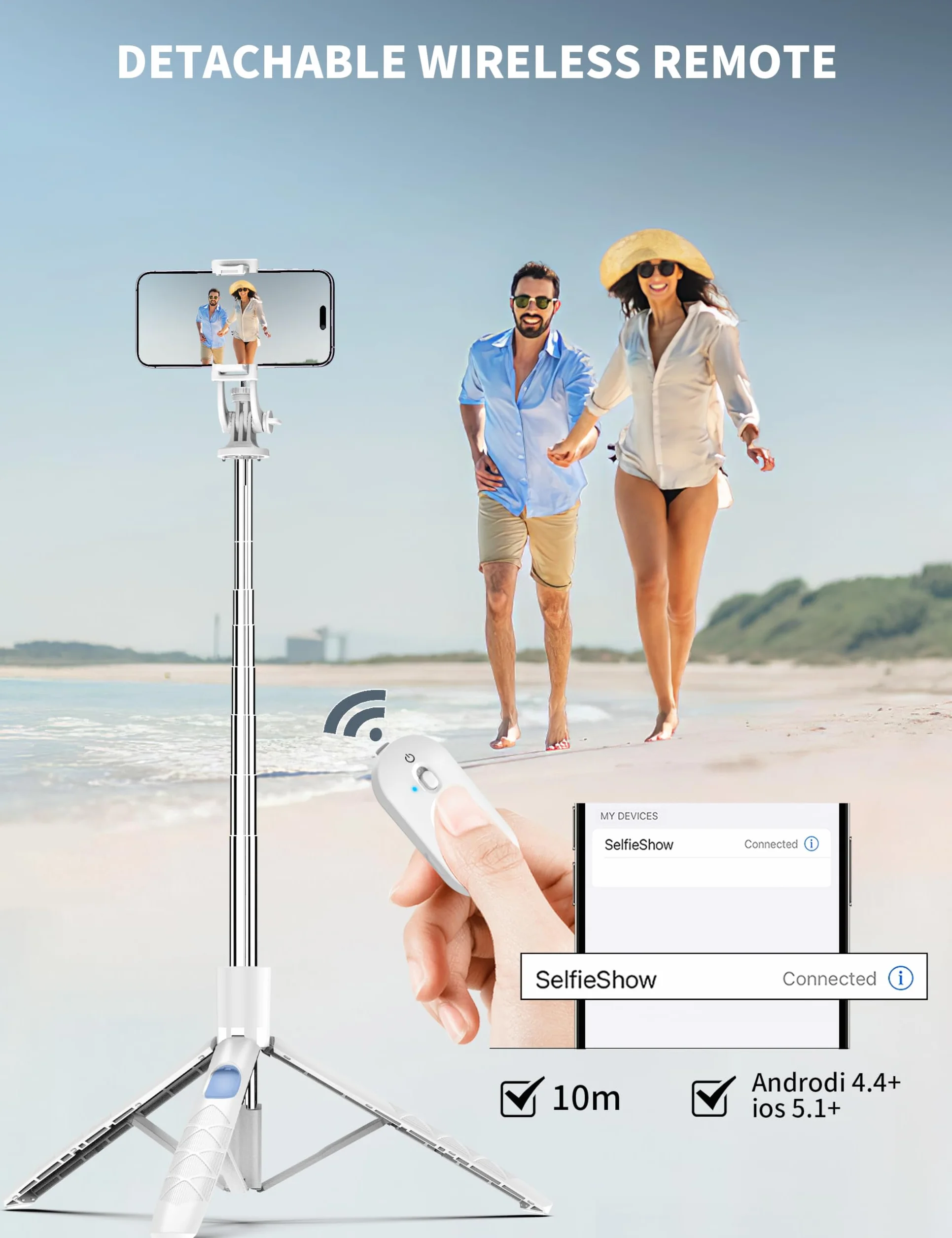 Statyw selfie stick 180 cm, rozszerzalny statyw do telefonu komórkowego All-in-1 z bezprzewodowym pilotem zdalnego sterowania, uchwyt na telefon komórkowy kompatybilny z Gopro, iPhone, Samsung