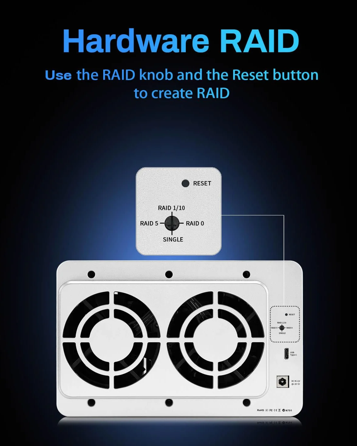 TERRAMASTER D5-310 5Bay Obudowa dysku twardego Hardware Raid obsługuje RAID 5, 0, 1, 10, Single, USB 3.1 typu C Direct Attached Storage Backup Software w zestawie (Diskless)