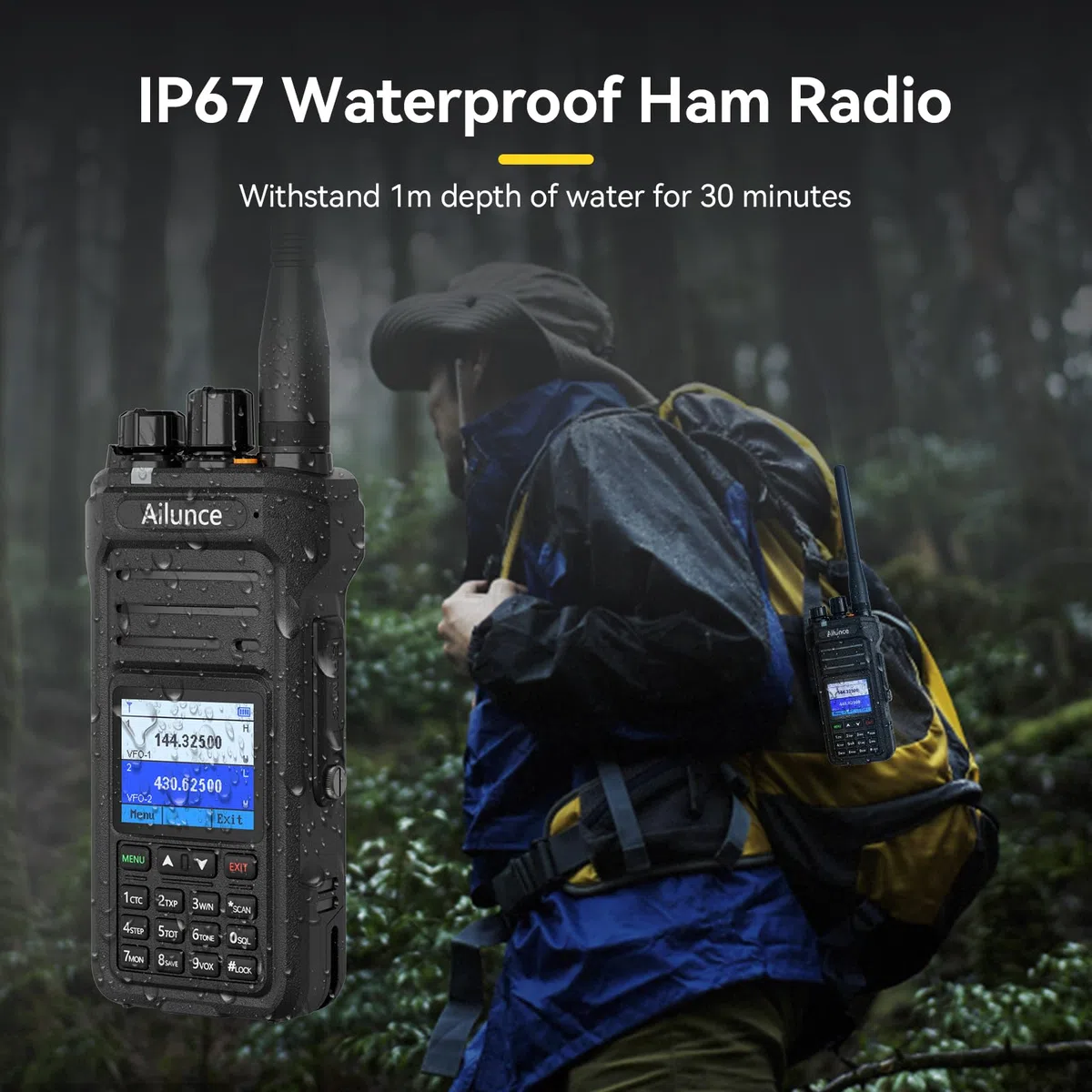 Retevis Ailunce HA1UV Ham Radio, Dwupasmowy, Dwukierunkowy, Wodoodporny IP67, Akumulator 2800 mAh, ładowalny przez USB-C Radiotelefon Amatorski do Ratownictwa, Wydarzenie Amatorskie w pliku (2 Szt.)