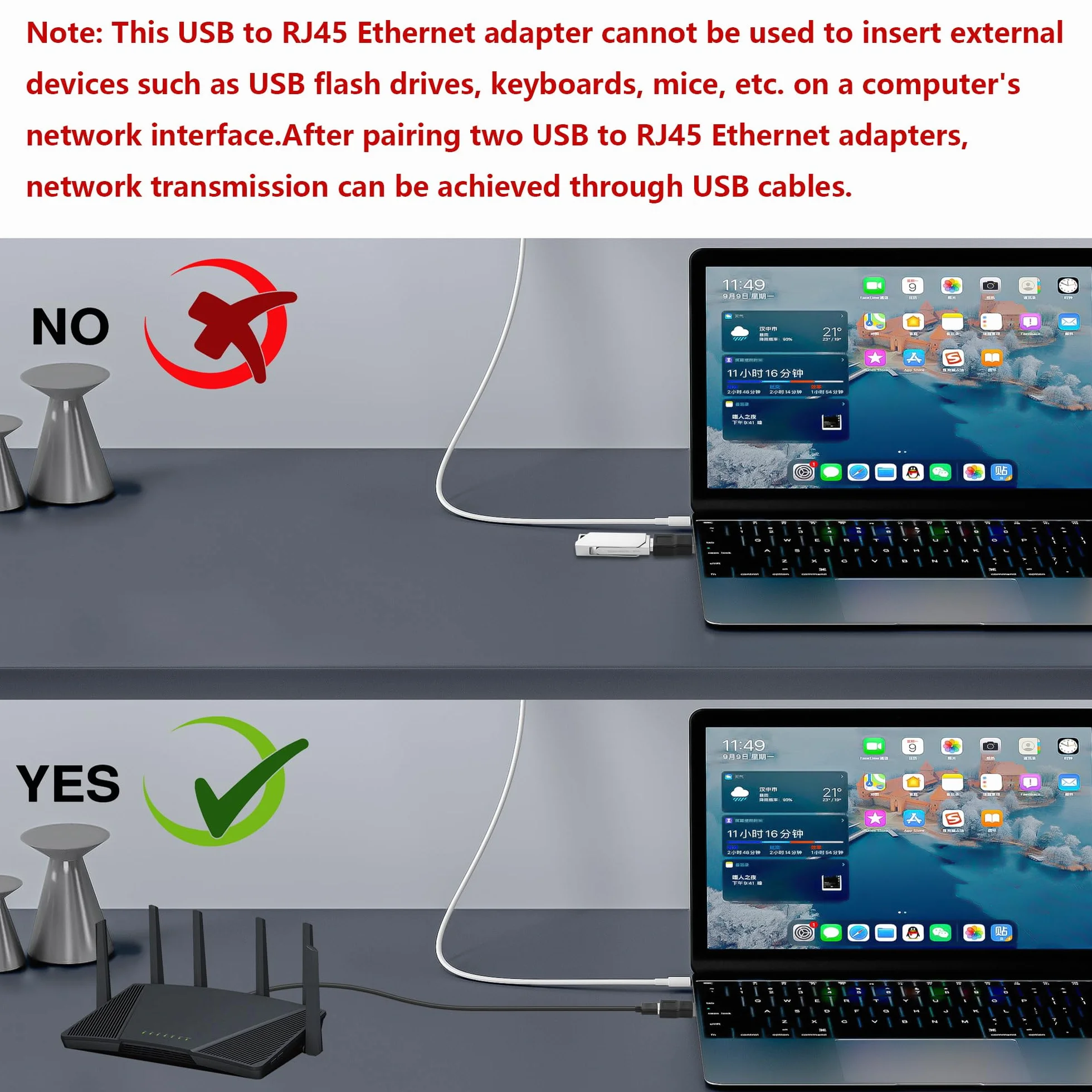 GINTOOYUN 2-szt. adapter USB na RJ45 Ethernet Czarny USB2.0 gniazdo na RJ45 8P4C męski konwerter do kamer, modemu ADSL, routera, laptopów, komputerów stacjonarnych itp