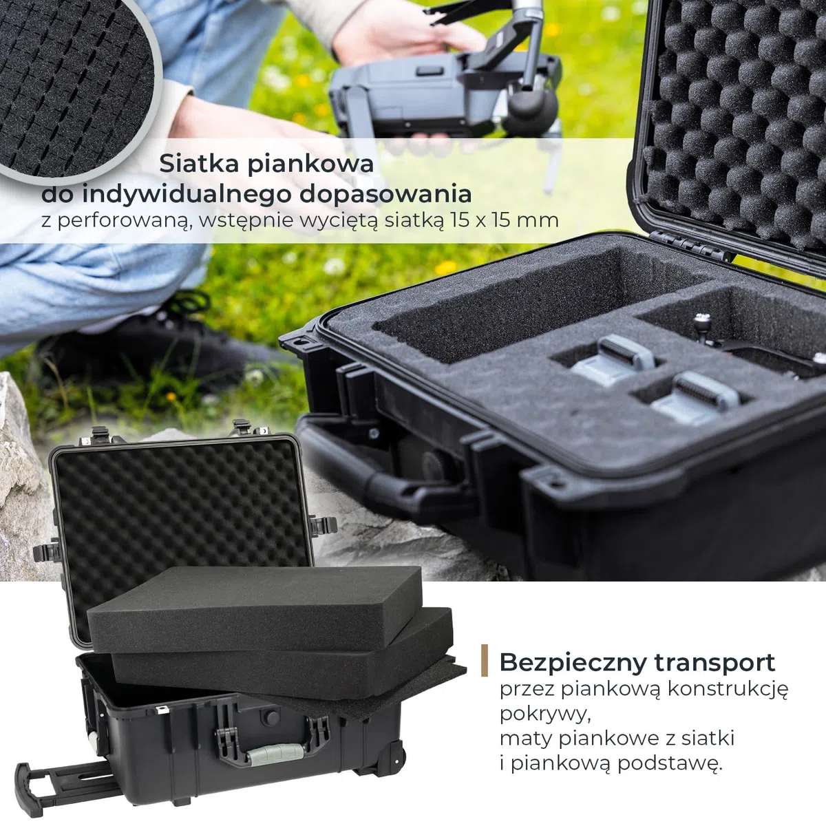 HMF Walizka outdoorowa, ODK400, walizka na zdjęcia z pianką rastrową, czarny, 58.5 x 45 x 27.5 cm, Walizka