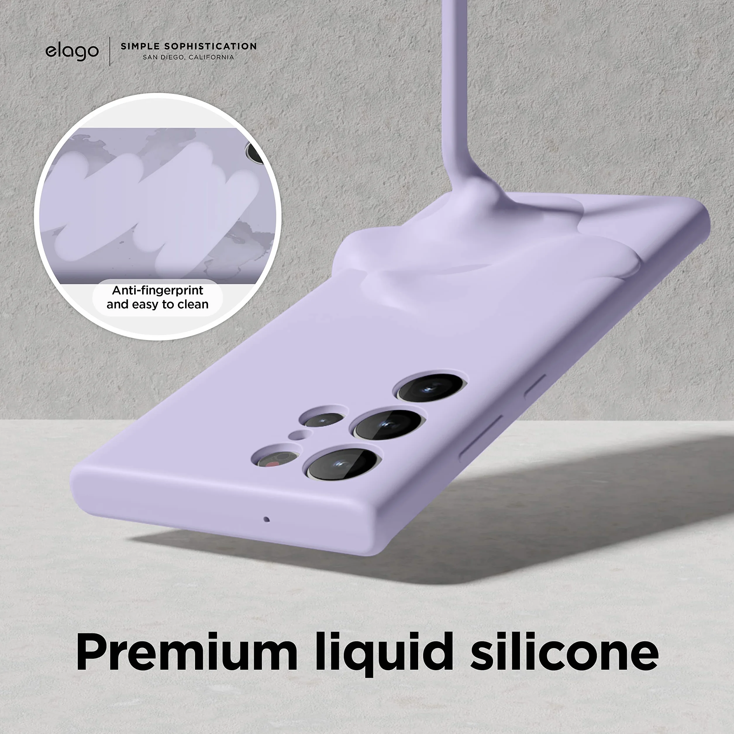 elago Etui z płynnego silikonu premium do telefonu Samsung Galaxy S23 Ultra, ochrona całej obudowy, 4-warstwowa, odporna na wstrząsy osłona na telefon, miękka wyściółka z mikrofibry, lawendowe