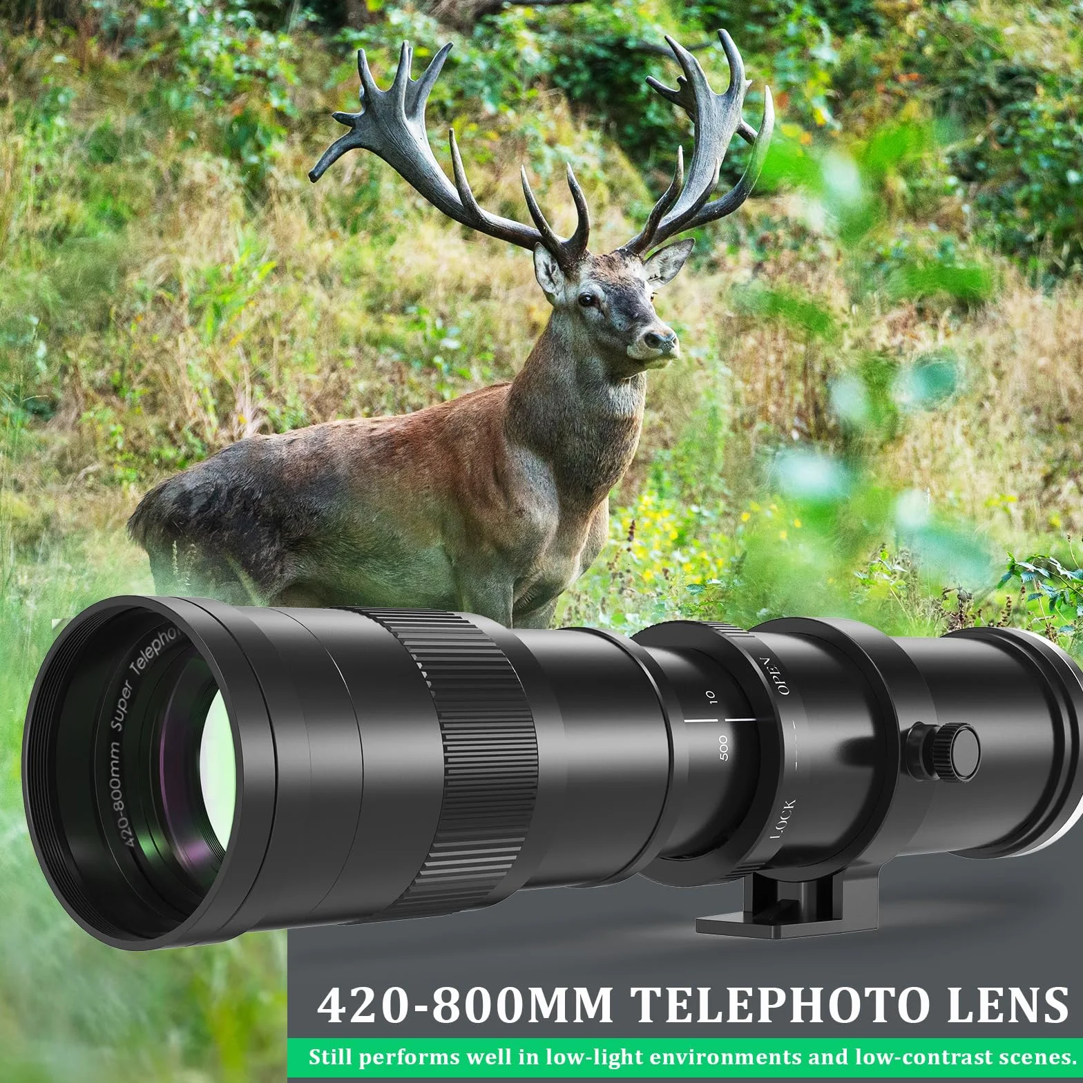 Lightdow (aktualizacja) RF 420-800 mm F/8.3 Teleobiektyw zmiennoogniskowy — ręczne obiektywy do aparatów bezlusterkowych (czarny dla Canon RF)