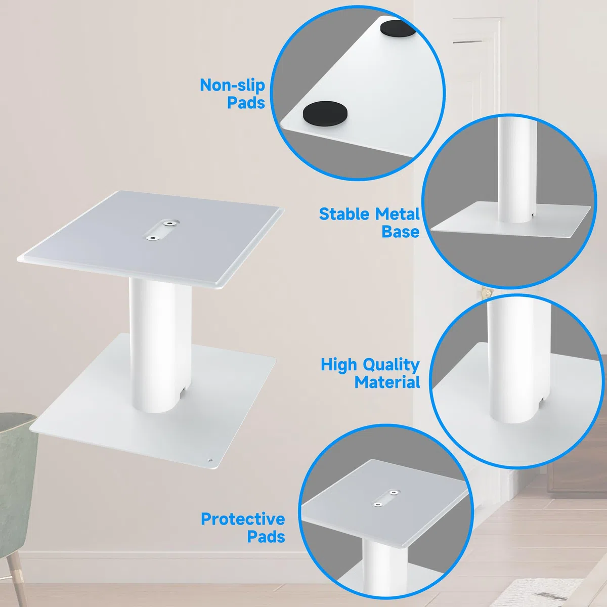 suptek Statyw pod głośnik biurkowy z tacką 16,5 x 20 cm, uniwersalny, idealny do kina domowego i biura, wysokość 157 mm, maks. obciążenie 20 kg, opakowanie 2 szt., biały SDM003MW