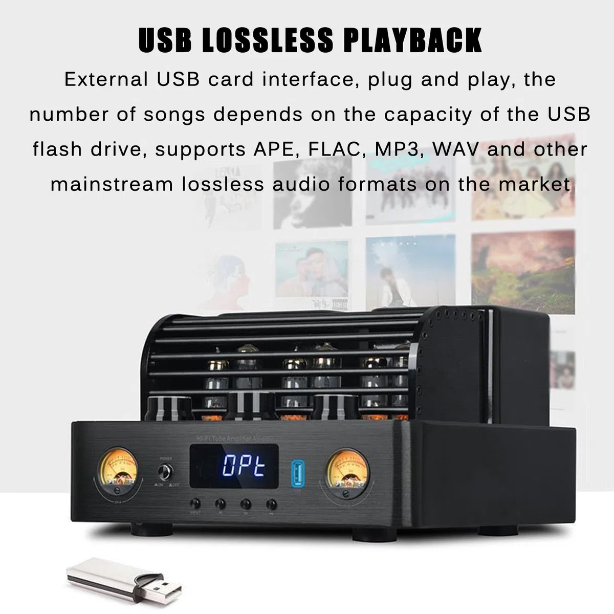 Hybrydowy wzmacniacz lampowy stereo z wejściem światłowodowym/koncentrycznym i bezstratnym odtwarzaniem USB do muzyki audiofilskiej, kina domowego i gier