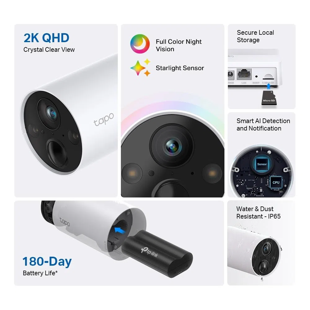 TP-Link Tapo C420S1 | Kamera zewnętrzna 2K QHD z baterią | Pełnokolorowy tryb nocny | Detekcja AI | Obsługa stacji bazowej Tapo H200 | Kompatybilna z Alexa i Google Home