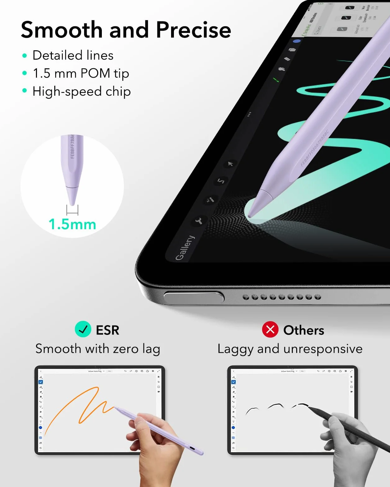 ESR Geo Digital iPad Pencil Findmy kompatybilny z Apple iPad 2018-2025, z łatwymi skrótami do Apple iPad A16/10/9/8 i Air 13/11 i Pro 12,9/13/11 i Mini 7/6/5, fioletowy (bez ładowania bezprzewodowego)