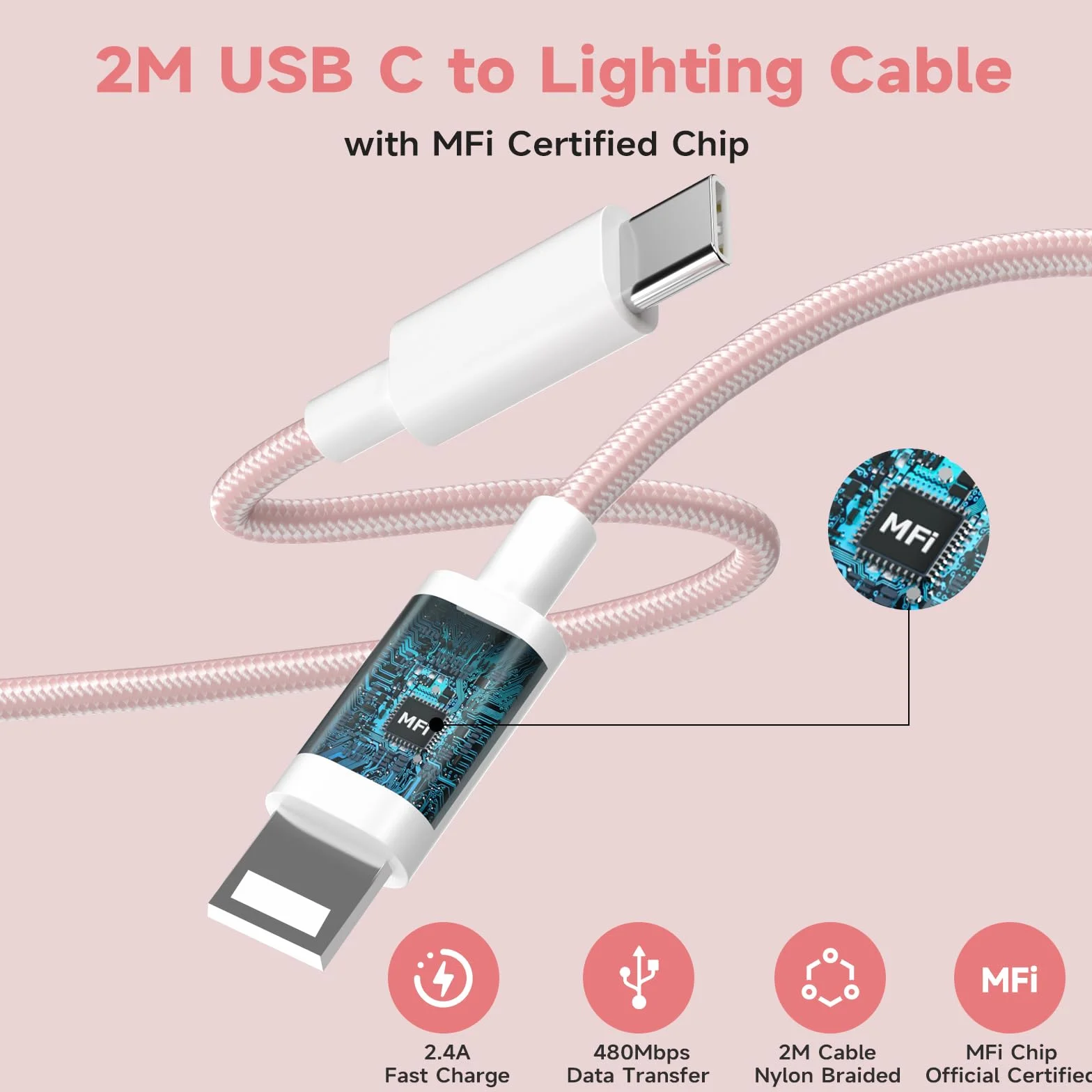 2Pack 20W USB C Ładowarka Phone 14 13, PD3.0 USB-C 20W Szybka Ladowarka i Lighting Kabel Ladowania 2m do Phone 14/14 Plus/14 Pro/14 Pro Max/13/12/11/Mini/SE/Pad - Różowy
