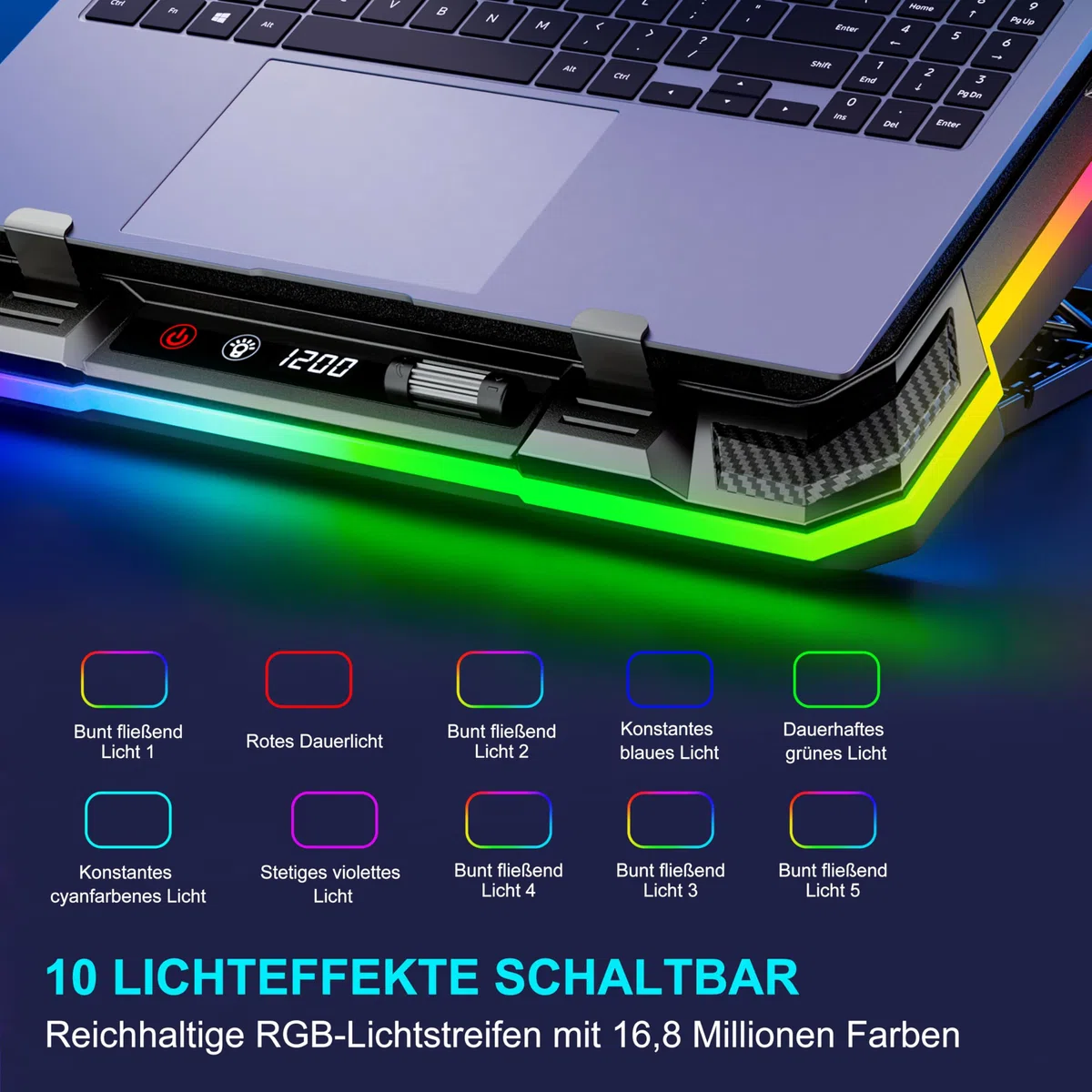 Poduszka chłodząca do laptopa, wydajny wentylator turbo RGB, notebook, wentylator chłodzący, stojak chłodzący z 8 regulacją wysokości i stojakiem na telefon, do laptopów o przekątnej ekranu 14