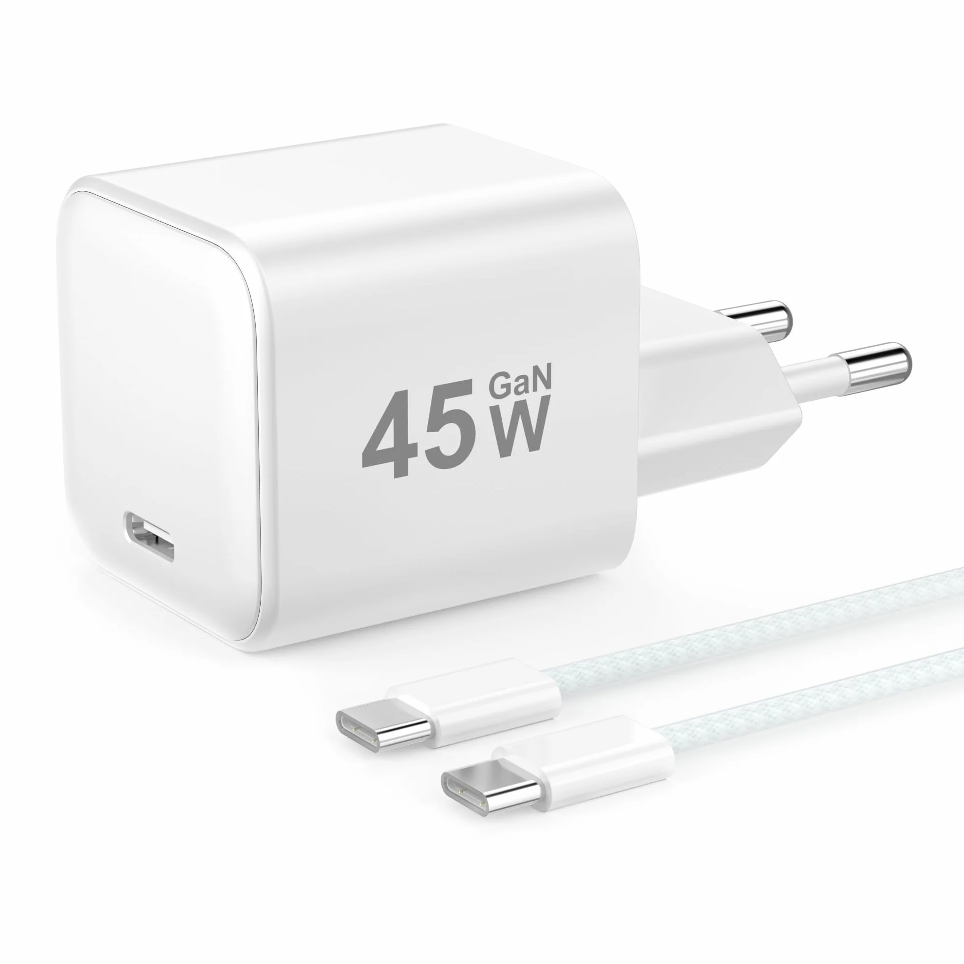YISH 45W Ładowarka USB C GaN Szybka Ładowarka: Zasilacz USB C Fast Chargers USB C PD3.0 kompatybilny z iPhone 17 16 15 Galaxy S25 S24 Szybka Ładowarka Wtyczka USB-C (mit 1m Kabla Typu C 60W)