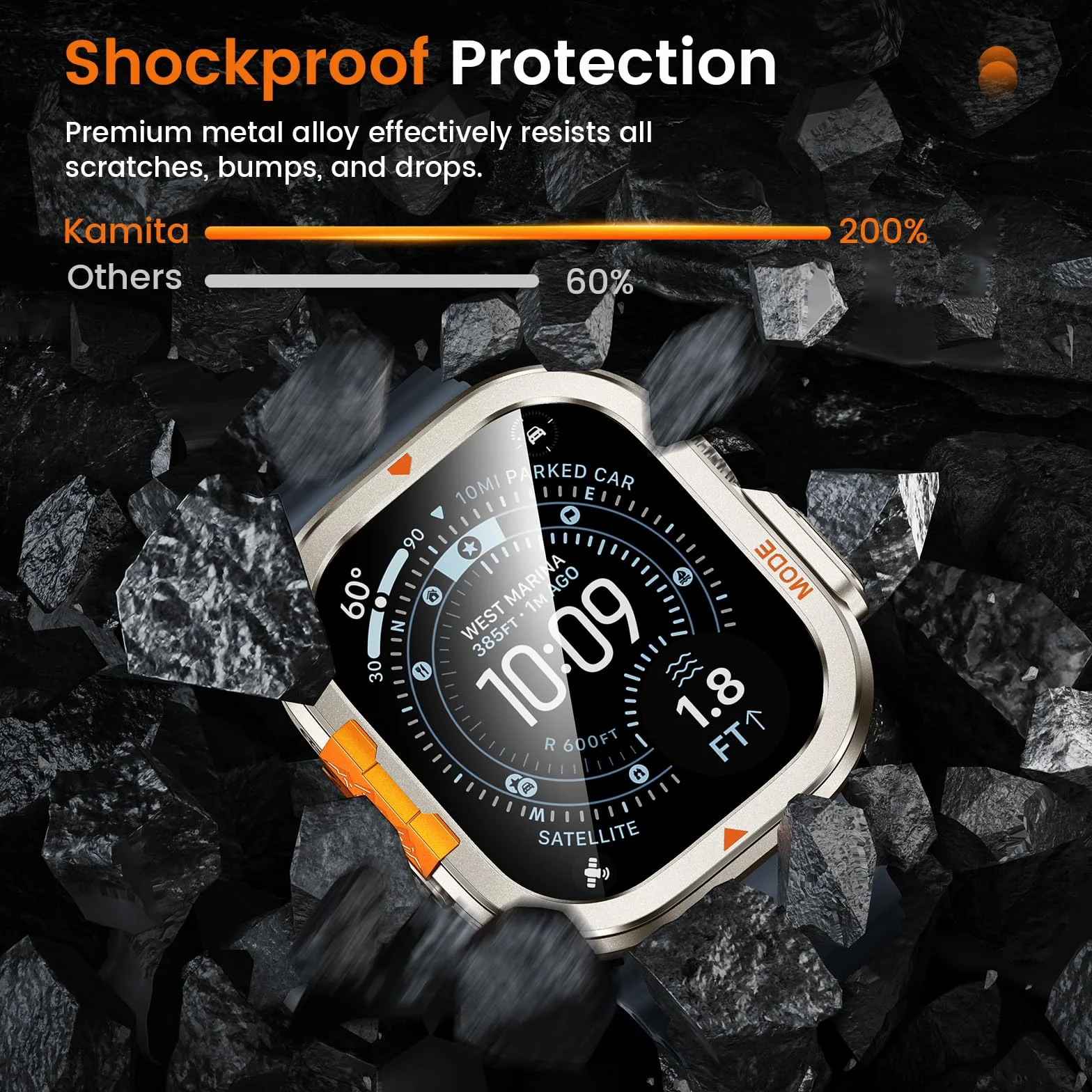 Kamita Metalowa obudowa kompatybilna z Apple Watch Ultra 3/2/1 49 mm, zderzak z hartowanego szkła ochronnego i tylną pokrywą, osłona 360° na iWatch 49 (tytan)