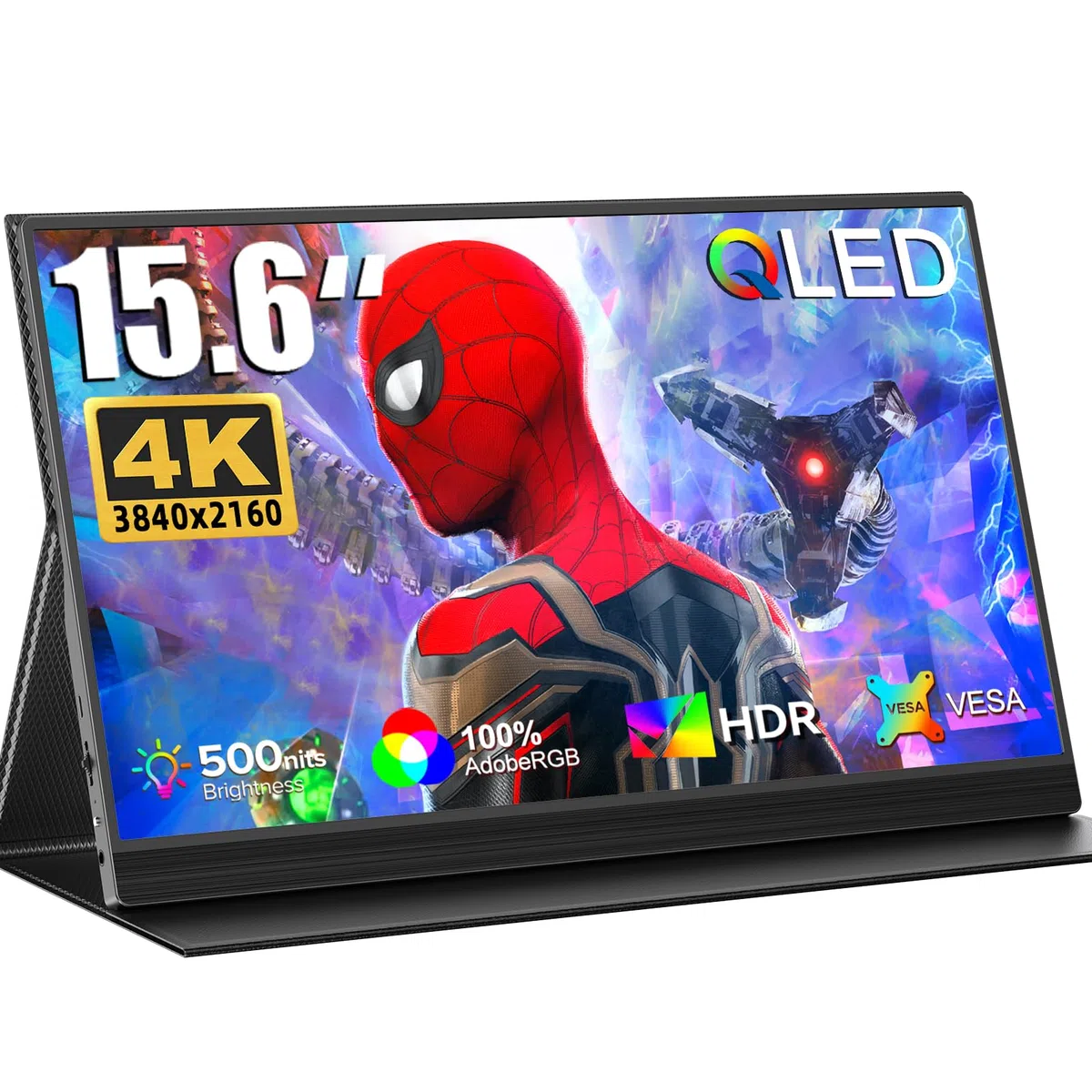 UPERFECT 4K QLED 15,6-calowy monitor przenośny z 3840 x 2160 UHD 100% AdobeRGB 1200: 1 kontrastowy ekran do laptopa PC konsola do gier, metalowy korpus, wyświetlacz mobilny kompatybilny z VESA