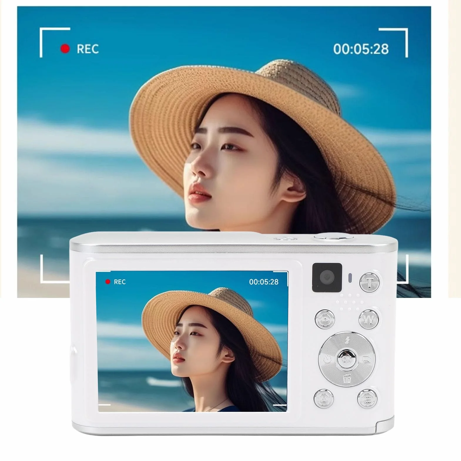 Aparat Cyfrowy 4K, Aparat do Vlogowania 4K 48 MP z Autofokusem i 2,8-calowym Ekranem IPS, Cyfrowy Aparat Typu „wskaż i Zrób zdjęcie” z 16-krotnym Zoomem dla Nastolatków, (WHITE)