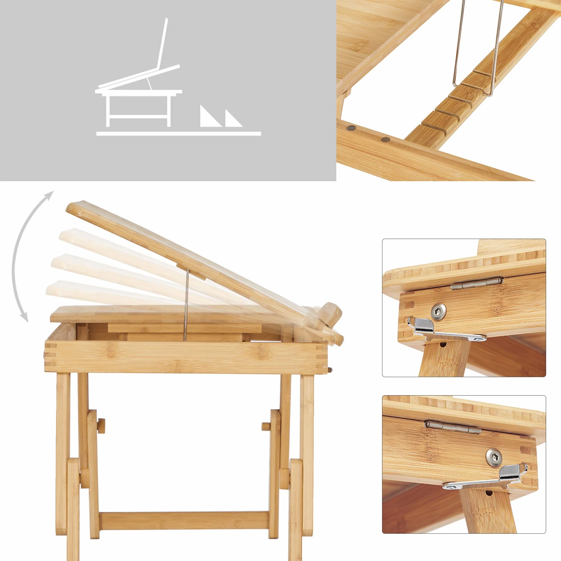SONGMICS LLD01N stolik pod laptopa z regulacją wysokości, składany bambusowy 55x(21-29)x35 cm
