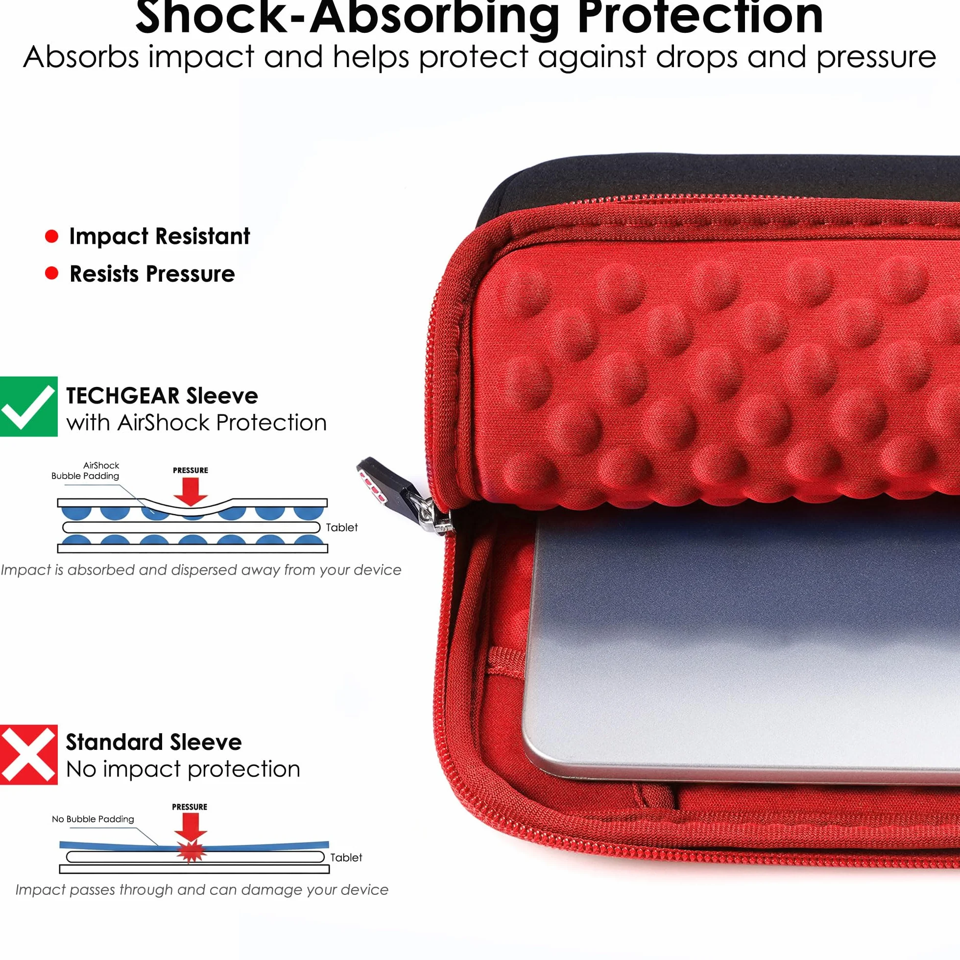 TECHGEAR Pro 10 etui etui, etui z neoprenu, odporne na wstrząsy bąbelkowe etui kompatybilne z iPadem 10.2, 9.7, Air 4, Samsung Tab A7, A8 10.5, 10.1 10.4, S8, Surface Go 3