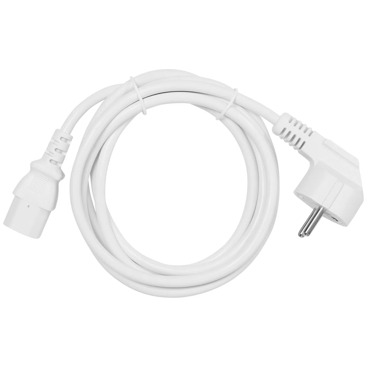 PremiumCord Kabel Zasilający 230V 5m, Kabel Zasilający ze Stykiem Uziemiającym pod Kątem do Gniazda C13, IEC 320, Kabel Zasilający PC 3-pin, 5m, Biały