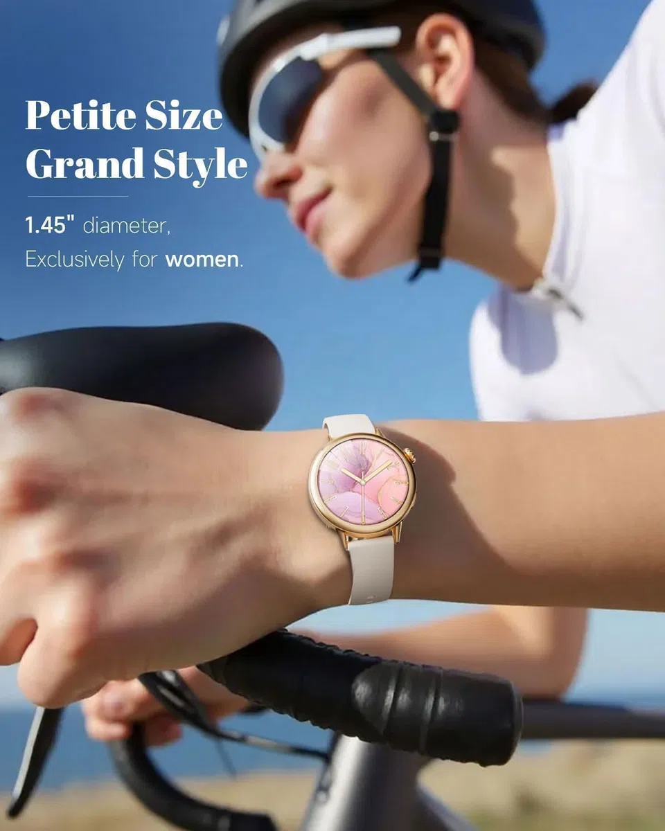 TOOBUR Petite Smartwatch dla kobiet z małym nadgarstkiem, 37 mm AMOLED Smartwatch, kompatybilny z Androidem i iOS, tracker fitness z monitorem kroków/snu/HR, elegancko zapakowany, ładny prezent dla