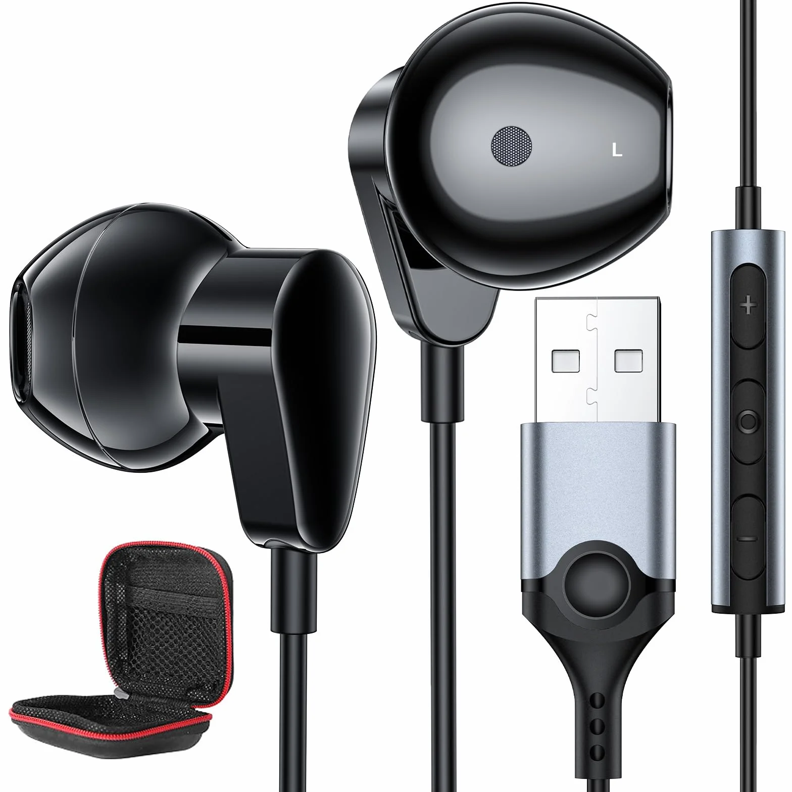 Zestaw słuchawkowy PC z mikrofonami,Lekkie słuchawki USB A do gier,Redukcja szumów Gaming Słuchawki do laptopa z mikrofonami Steruj Audio Audio Audio do transmisji na żywo PS 4 PS 5 Biuro