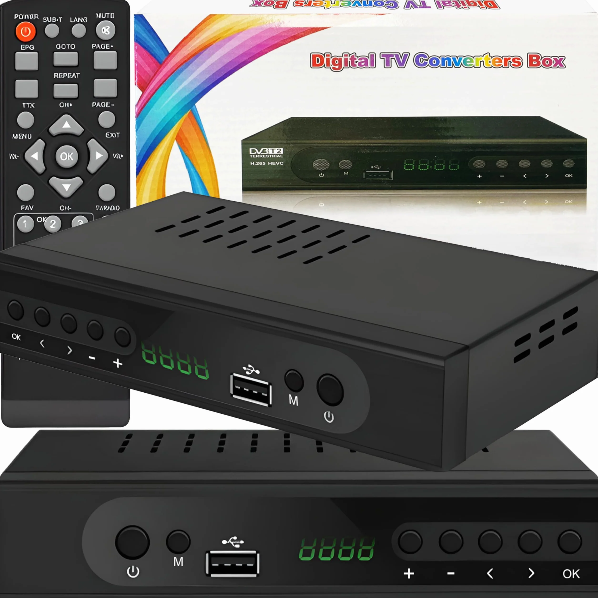 Retoo Odtwarzacz DVB-T2 Terrestrischer Full HD TV z HDMI i Fernbedienung, Digital Empfänger z H.265 HEVC, HsDTV Mediaplayer z PVR Aufnahmefunktion i Timeshift, odbiornik kabelowy z USB, czarny
