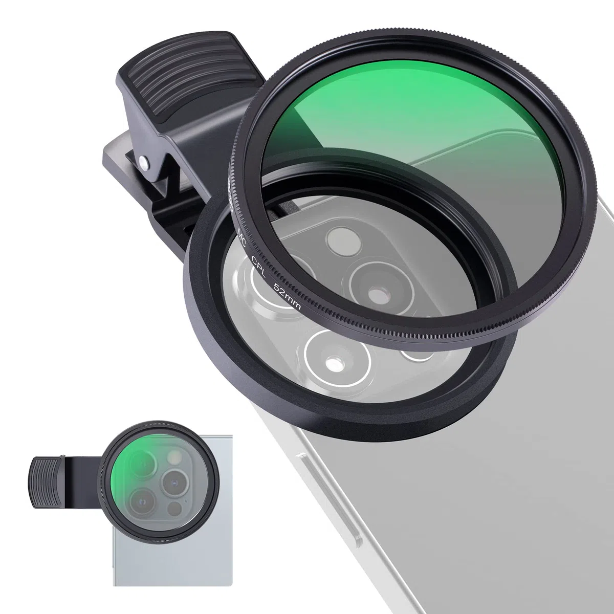 NEEWER Filtr CPL 52 mm do telefonu, klips na okrągły filtr polaryzacyjny z klipsem do telefonu, etui do przechowywania i ściereczka do czyszczenia, kompatybilny z iPhone Samsung Galaxy Android DSLR