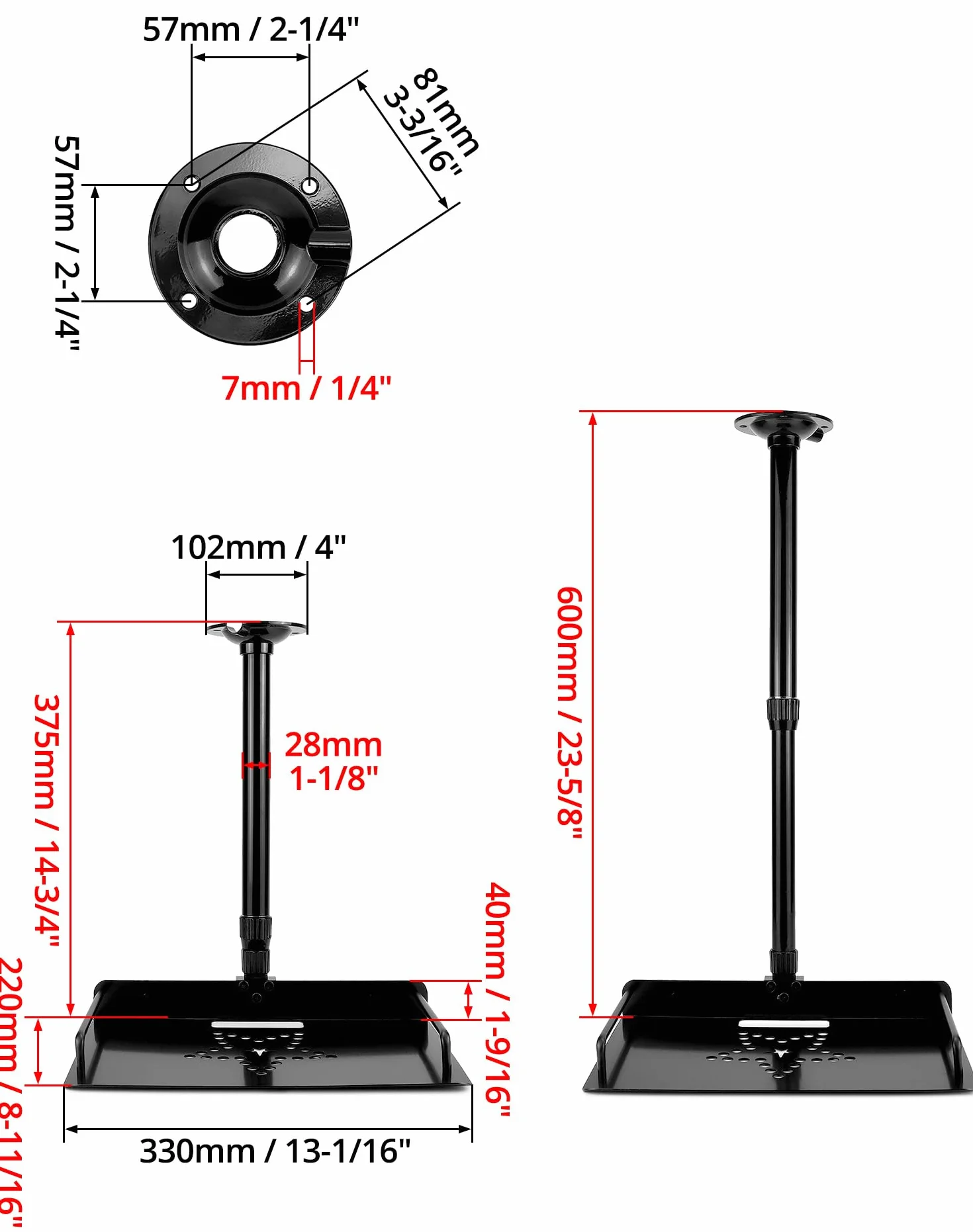 QWORK Uchwyt sufitowy do projektora z prowadnicą kabla 38-60 cm 3 kg