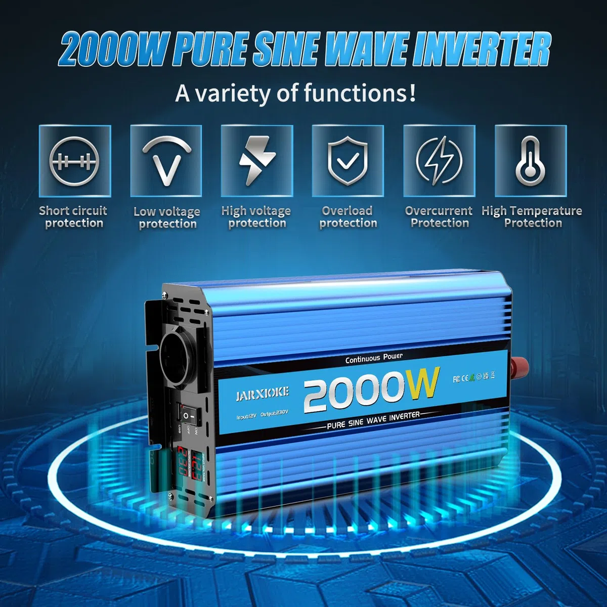 Konwerter 12 v 220v Czysty Sinus 2000W/4000W Przetwornik napięcia inwerterowy z USB i EU prądem zmiennym