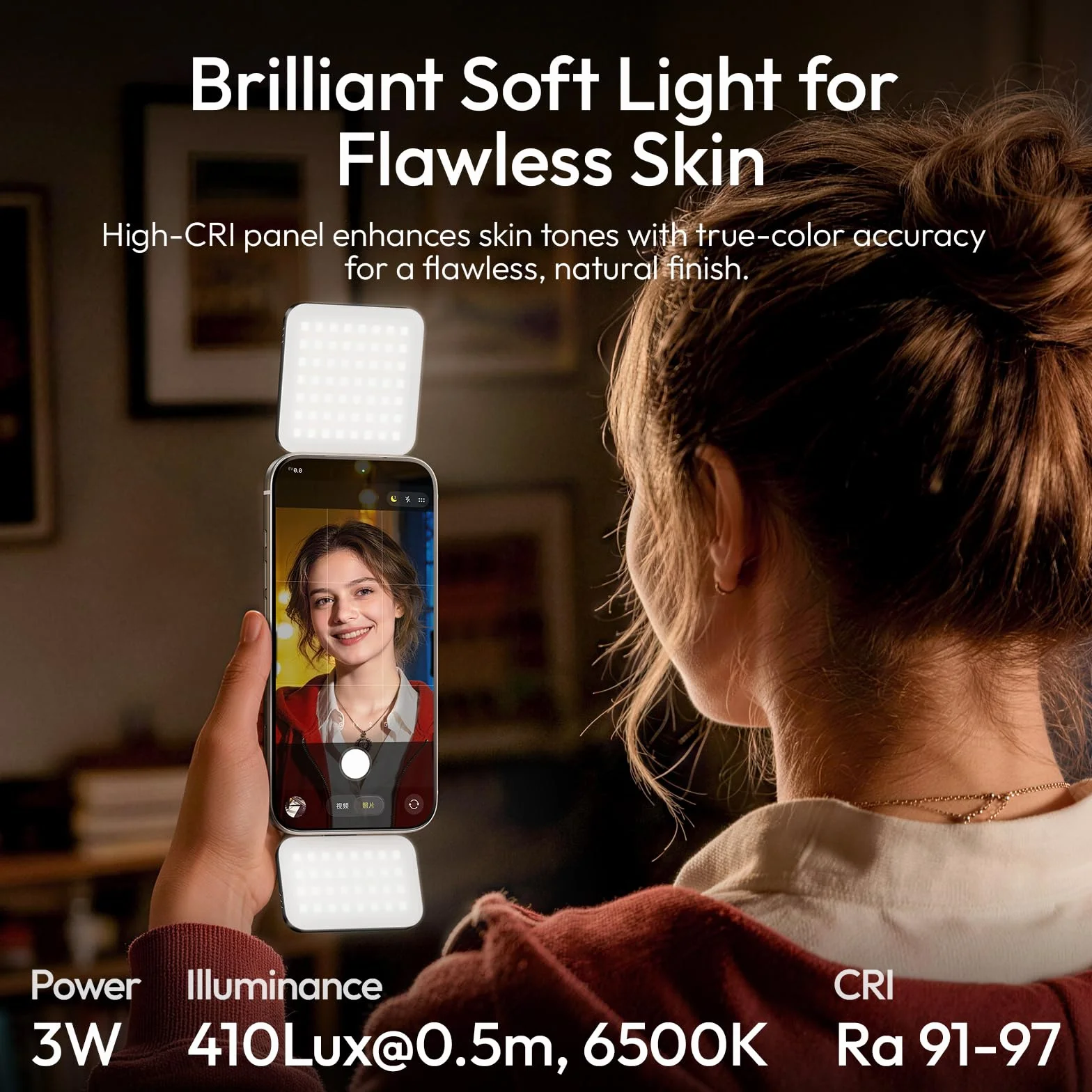 ULANZI GL01 [Aktualizacja 2026] Magnetyczna lampa do selfie do iPhone'a, dwa kwadratowe panele LED, wysuwany trzonek, ściemnialna w zakresie 2500-6500 K, kompatybilna z iPhone/Samsung (Różowy)
