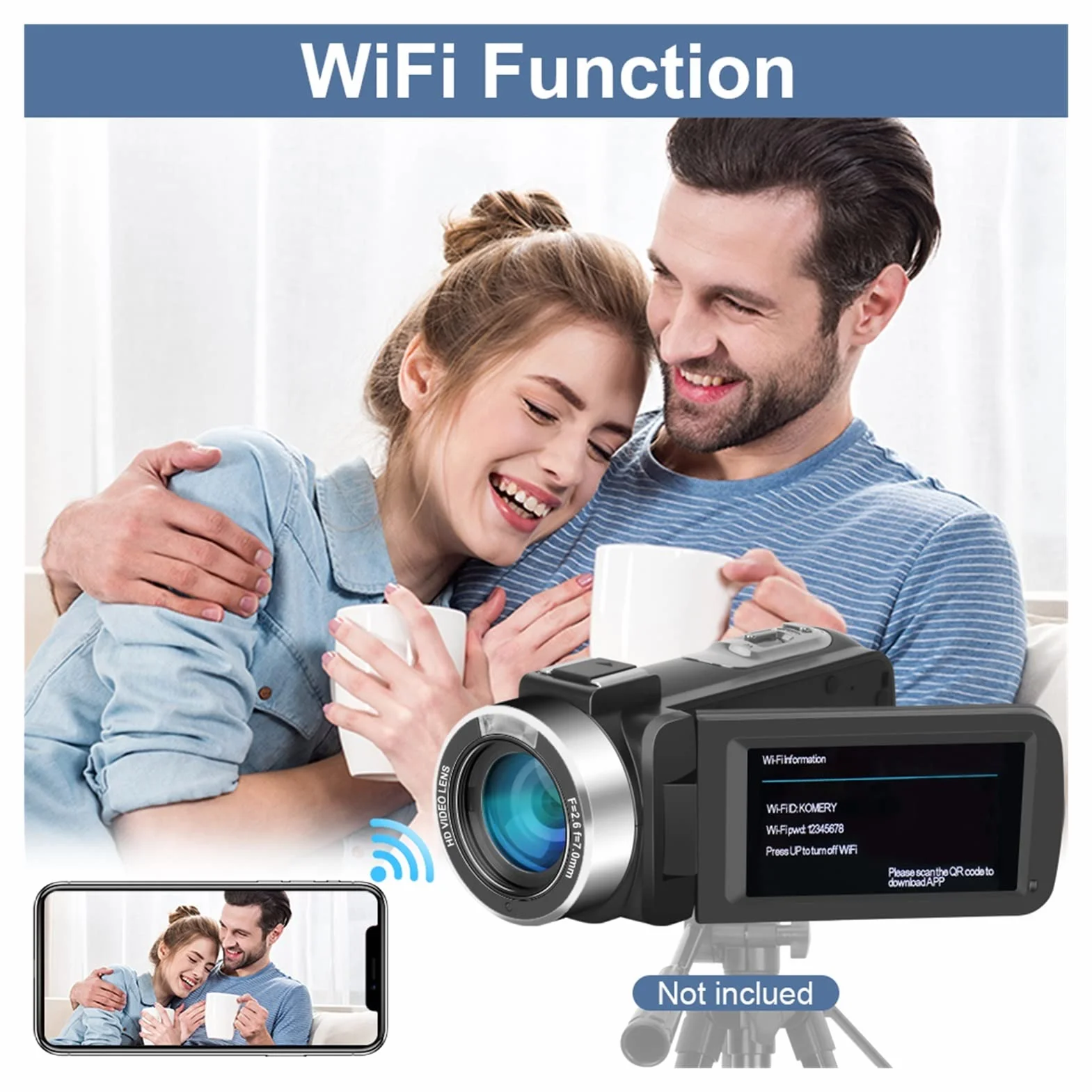 Kamera Wideo, Kamera kamery wideo 4K WiFi 4 8mp. Rejestrator do przesyłania strumieniowego Vlogging Night Vision szerokokątny Cyfrowa kamera z mikrofonem(Standard)