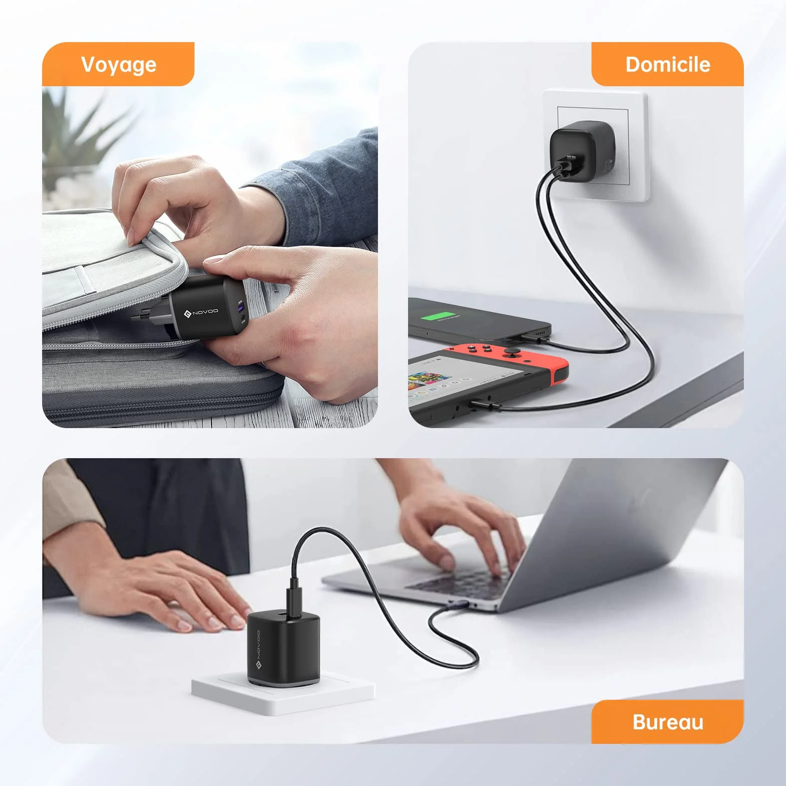 NOVOO 67W ładowarka USB C, szybka ładowarka z 2 portami USB, 1 m kabel w zestawie, uniwersalny adapter do ładowania kompatybilny z iPhone 14 15 Plus Pro Max Air iPad, Macbook Galaxy S23