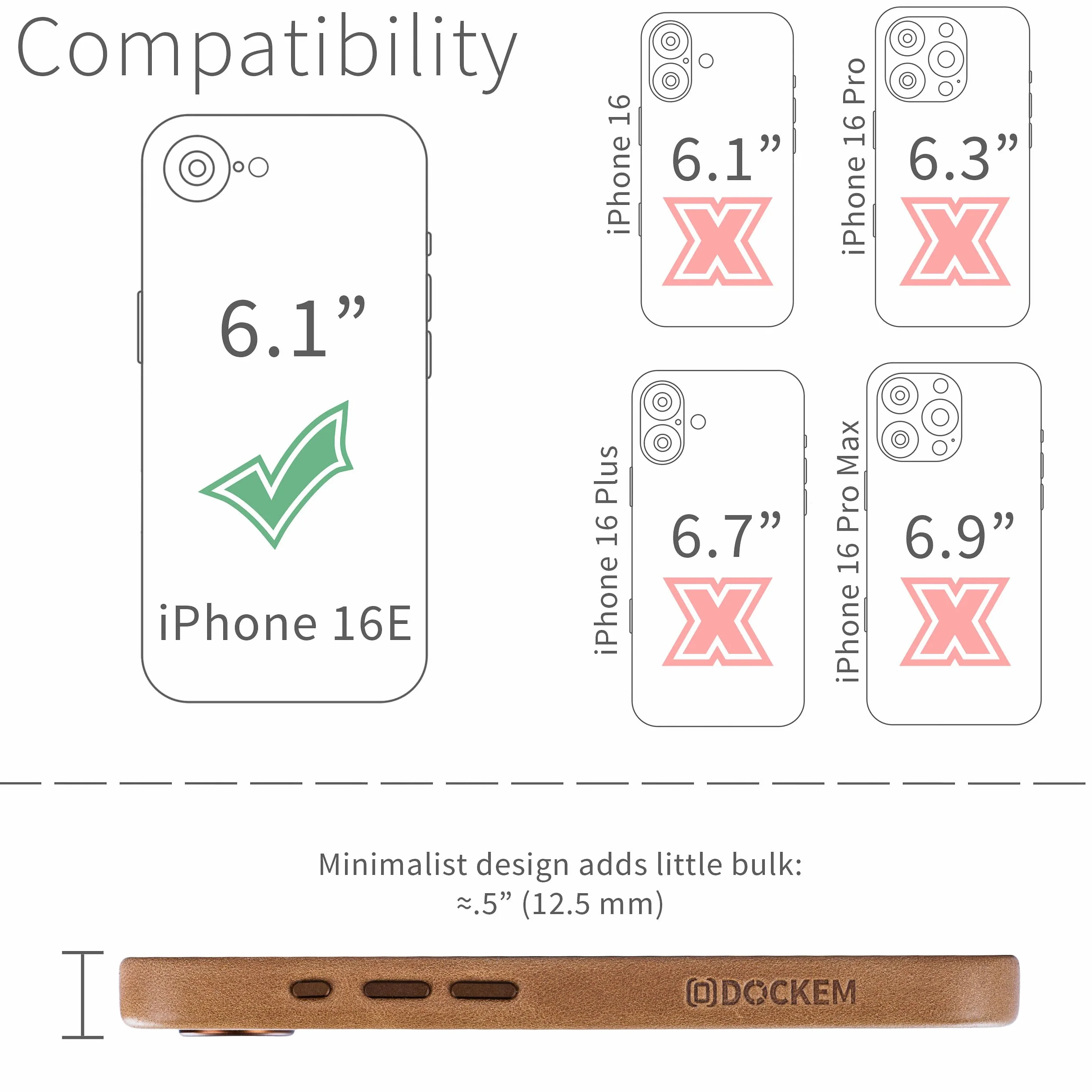 Dockem Skórzane Etui dla iPhone 17e, iPhone 16e, Kompatybilne z MagSafe - Gładka Skóra Licowa (MSGL, Jasnobrazowy)