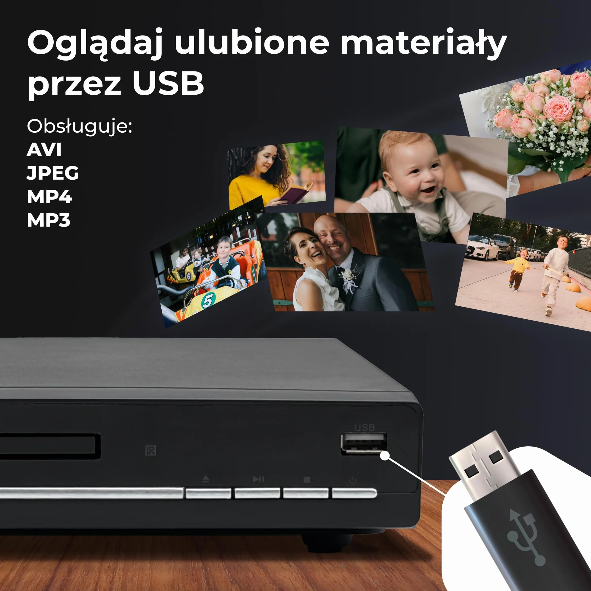 Denver DVH7787 Odtwarzacz DVD Do Telewizora, HDMI, Mini, Wszystkie Regiony, 1080p Upscaling, Dolby Digital, USB, Coax, Scart, Czarny