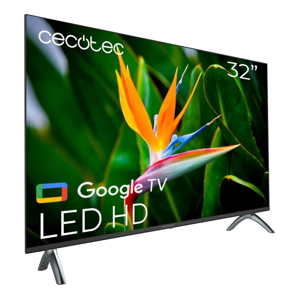 Cecotec Smart TV - 32-calowy telewizor LED o rozdzielczości HD - seria A4 ALH40032S. System operacyjny Google TV, Dolby Audio, HDR10, 16 GB ROM, Bluetooth, Google Voice Assistant i Chromecast