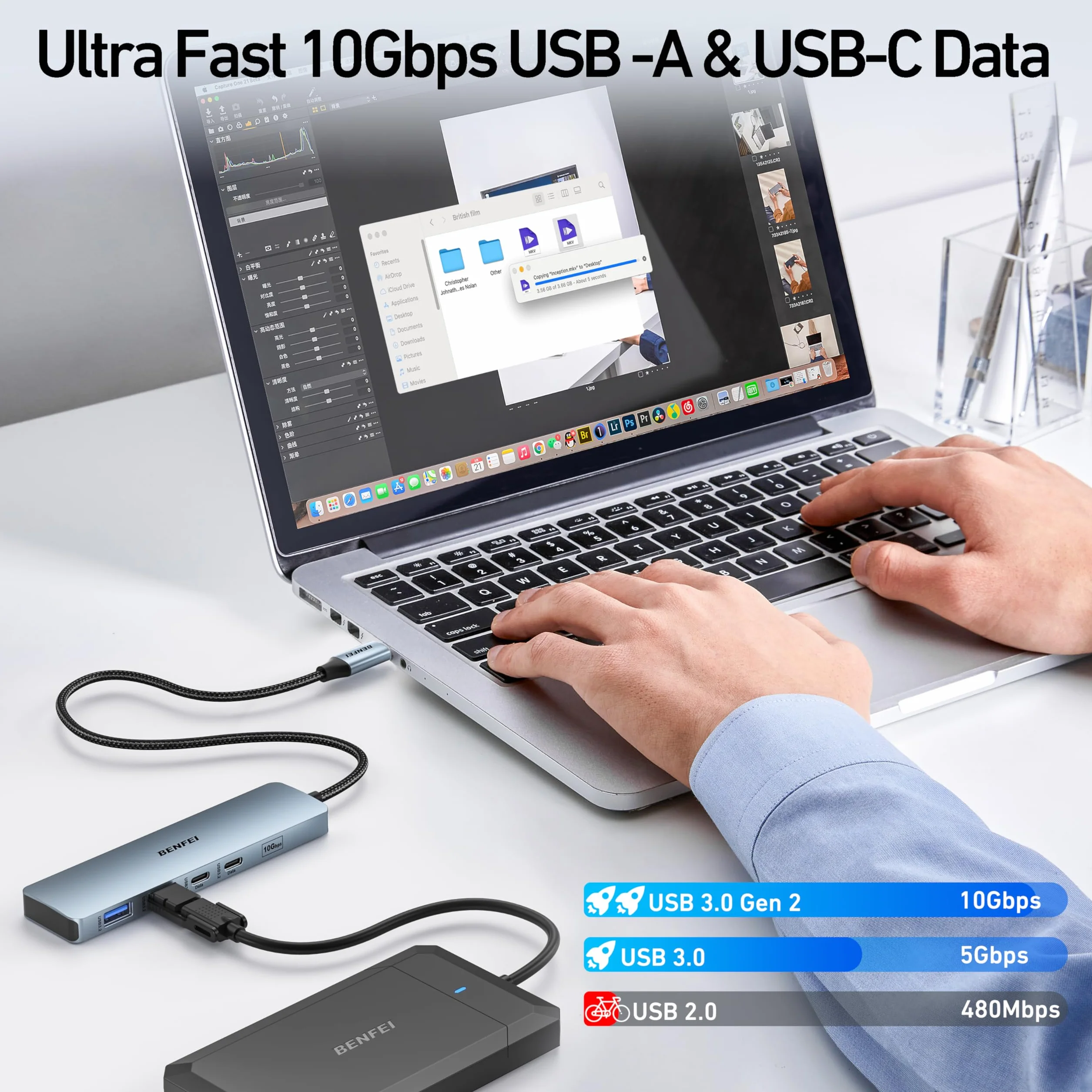 BENFEI USB C Hub 6 w 1 HDMI 4K@60Hz 100W 10 Gb/s USB-A USB-C Aluminium