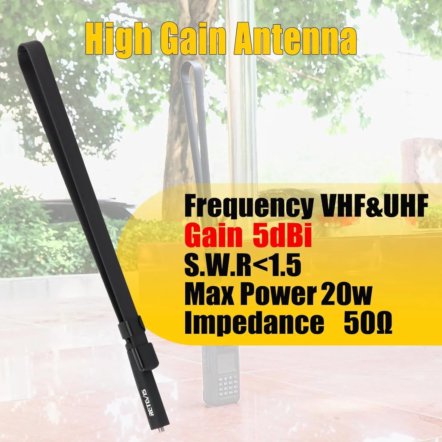 Retevis HA07 antena do krótkofalówki, dwukierunkowa antena radiowa SMA-F UHF/VHF 5 dBi o wysokim wzmocnieniu, kompatybilna z krótkofalówkami Baofeng UV-5R, UV-82, BF-888S, RT5R RT5RV RT21 (1 sztuka)