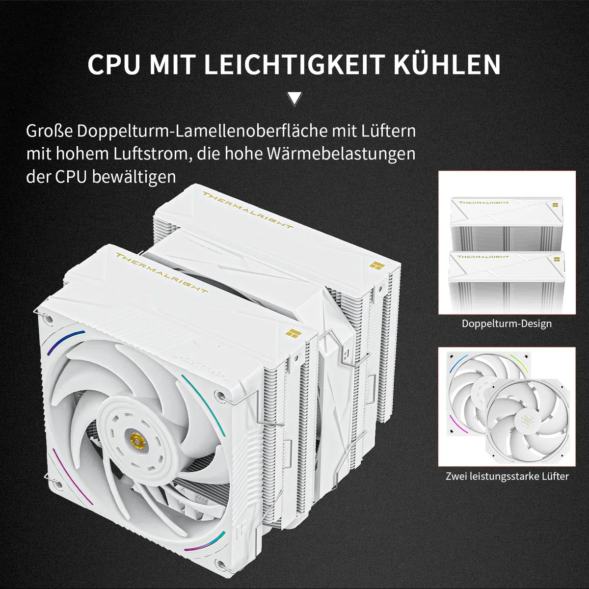 Thermalright Royal Pretor 130 Ultra White chłodnica powietrzna CPU, chłodnica PC Double Towers, High Performance 7 Heat Pipes chłodzenie CPU, biała szczotkowana górna pokrywa, do AM4/AM5, Intel