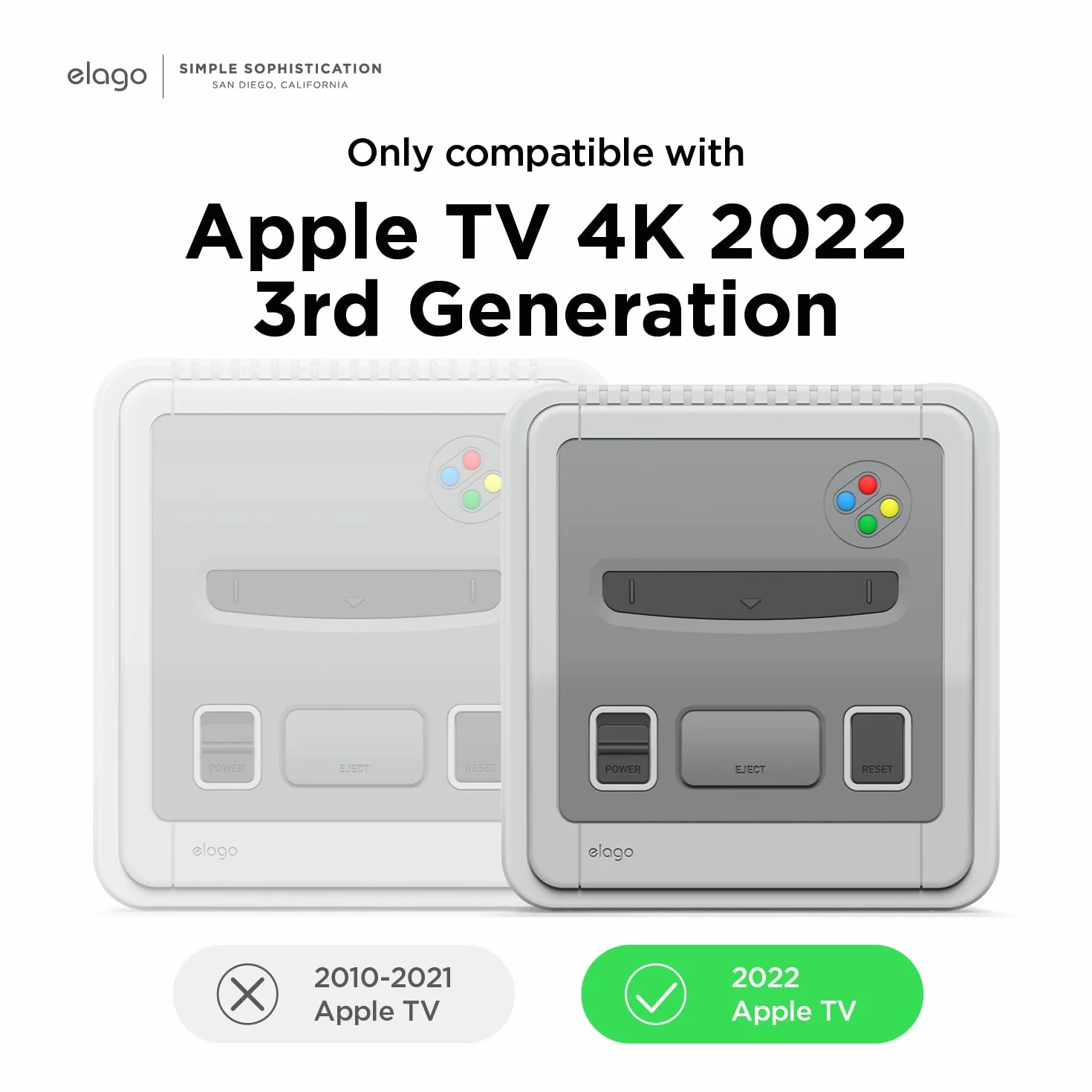 elago Etui T4 kompatybilne tylko z Apple TV 4K 3. generacji 2022 (HD) – z wycięciem na czujnik podczerwieni i wycięciem LED (nie pasuje do modeli z 2021 r.) (jasnoszare)