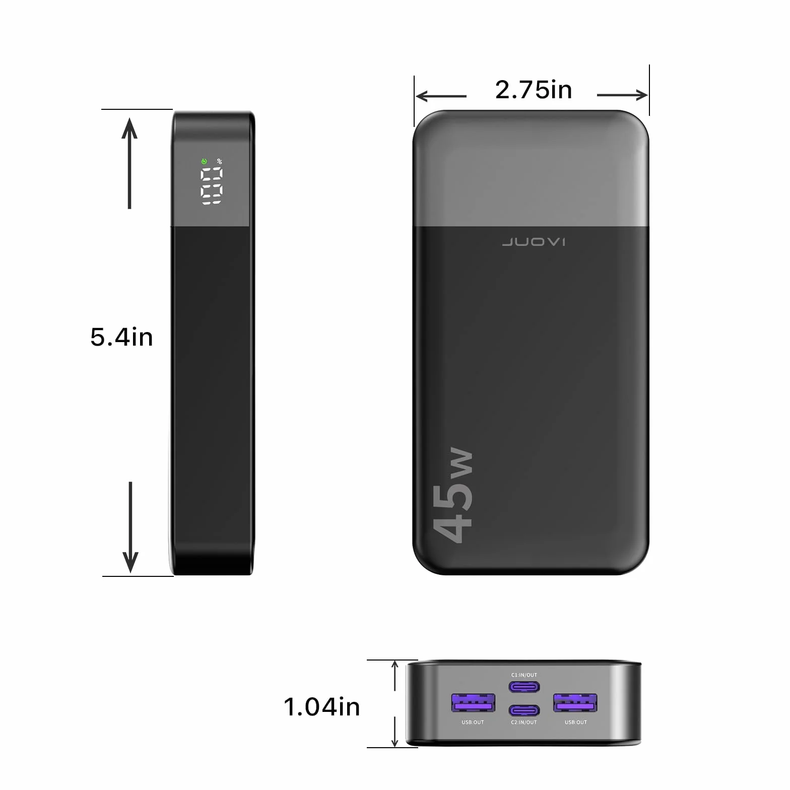PowerBank 20000mAh 45W Szybka ładowarka przenośna USB C 4 porty LED czarny
