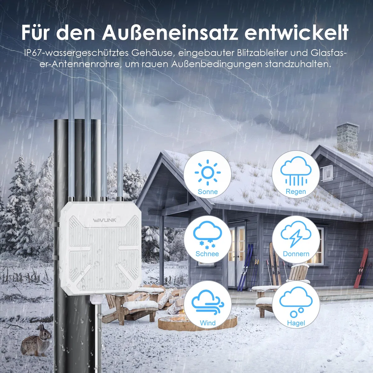 WAVLINK Zewnętrzny wzmacniacz WiFi 6 Mesh – 1800 Mbit/s Dual Band (2,4 G + 5G) Router zewnętrzny i punkt dostępowy z PoE, 4 x 8 dBi anteny o wysokiej wydajności, IP67 odporny na warunki atmosferyczne