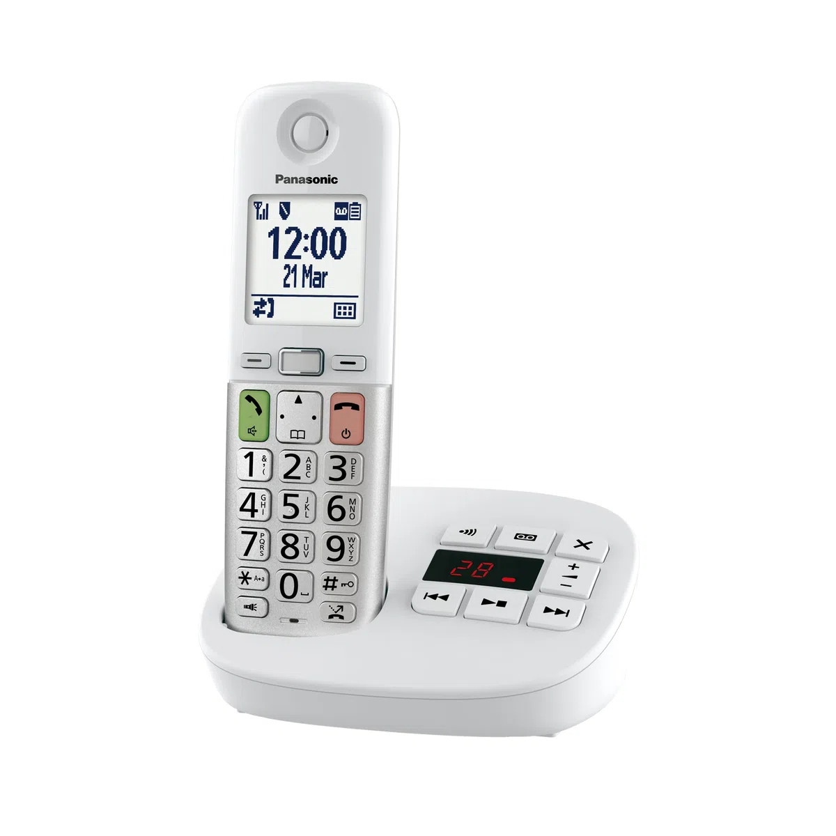 Panasonic KX-TGU430EXW Cyfrowy Telefon Bezprzewodowy z Automatyczną sekretarką, Wzmocnioną głośnością, jednostką podstawową i 1 słuchawkami, wyświetlaczem LCD, latarką, kompatybilną ze słuchawkami