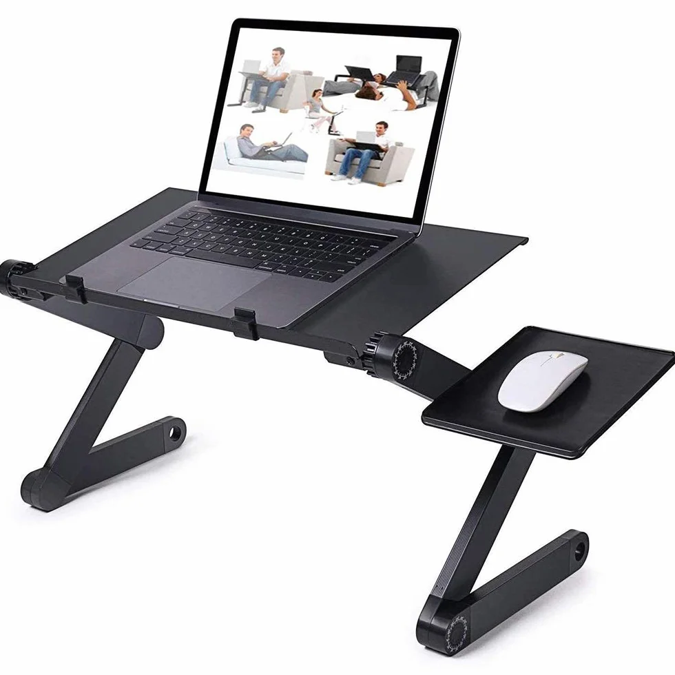 Stojak na komputer Składany stolik na łóżko Tablet Przenośny stół do czytania Mównica do łóżka Sofa Fotel (czarny, metal+PP, 42 × 26 cm 18 × 16 cm × (5-50) cm)