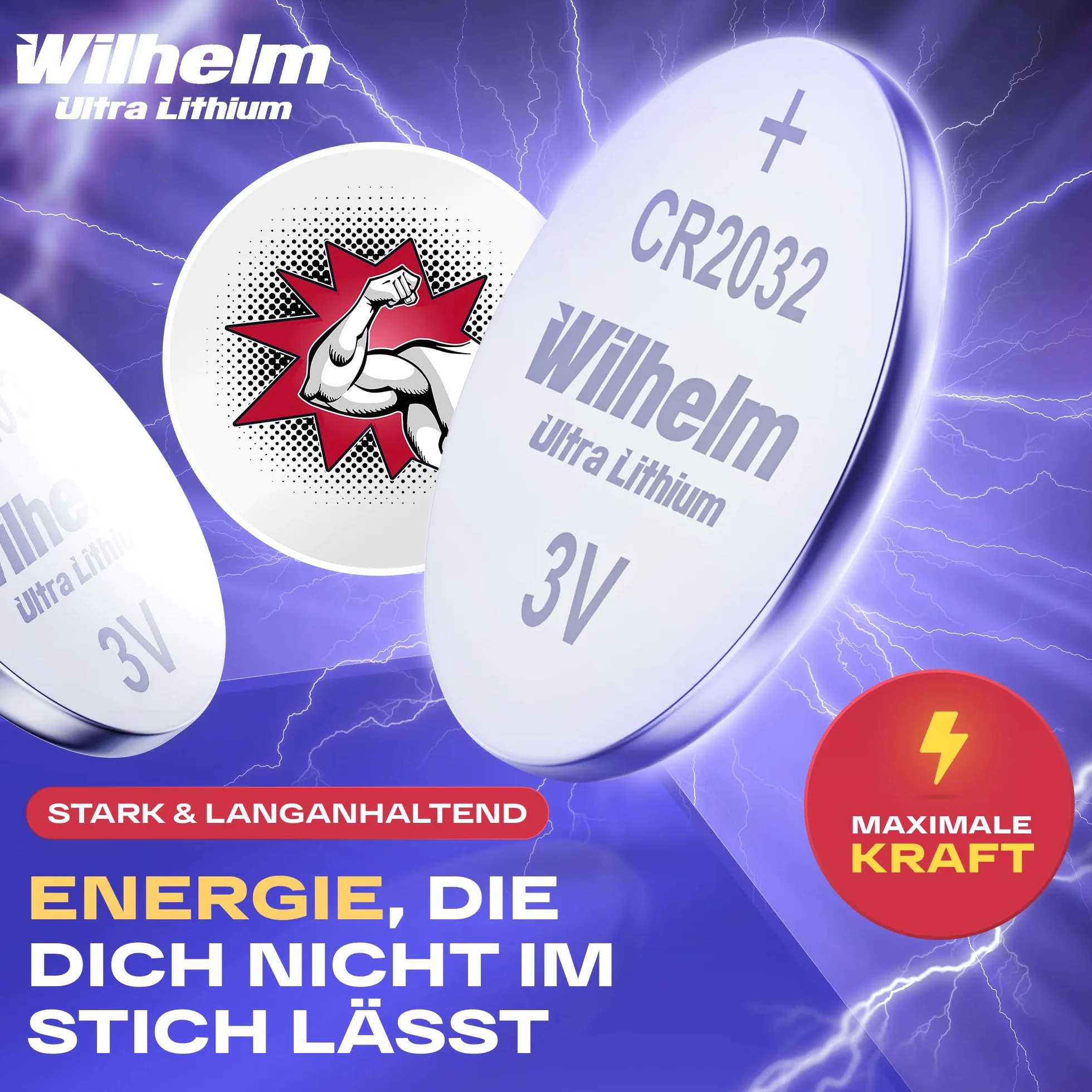75 x litowa bateria guzikowa CR2032 Wilhelm 3 V, towar przemysłowy