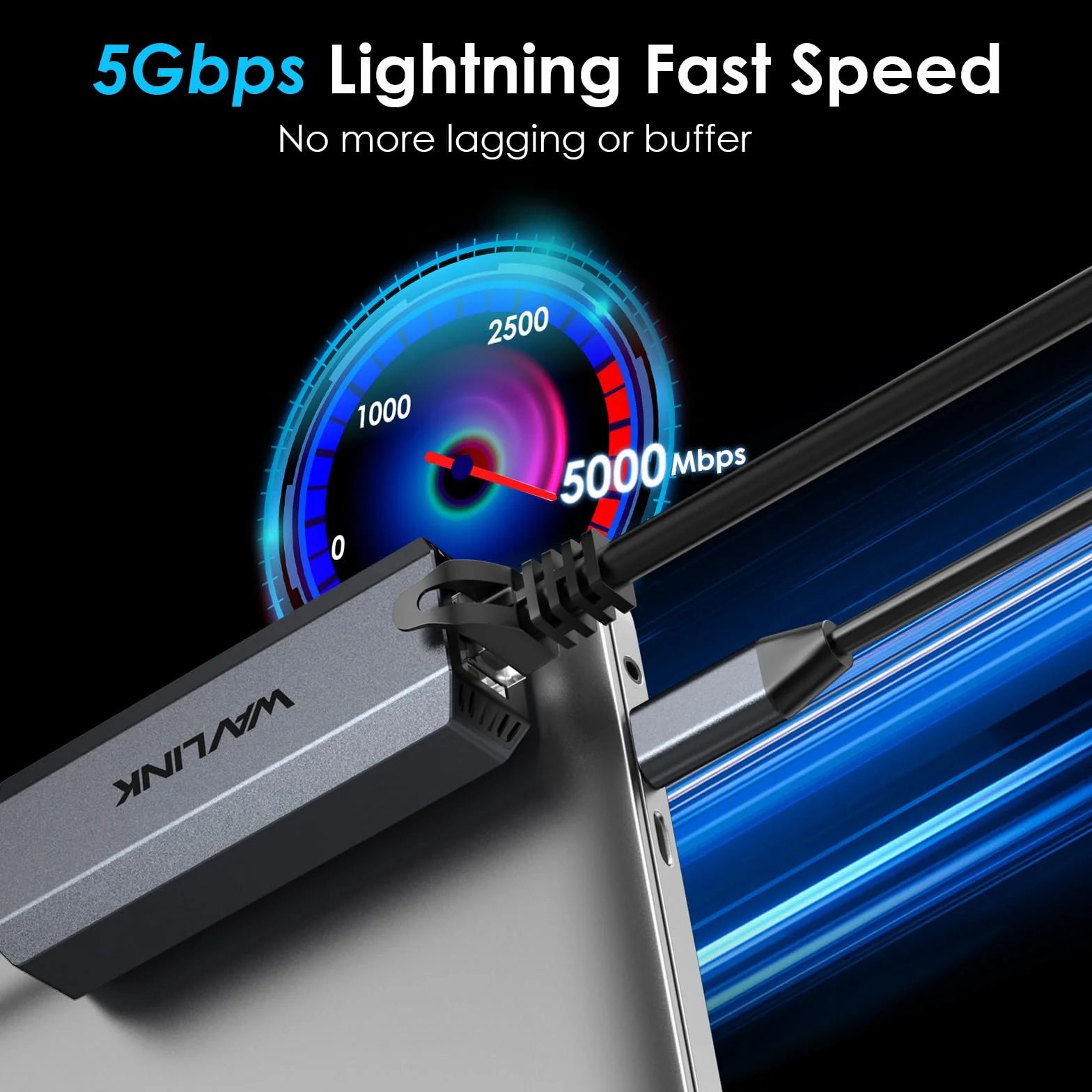 WAVLINK Adapter USB C na Ethernet 5G, adapter Ethernet 5G do laptopa, kompatybilny z urządzeniem typu C do sieci do MacBooka, XPS, iPada Pro-USB3.1 Gen 2