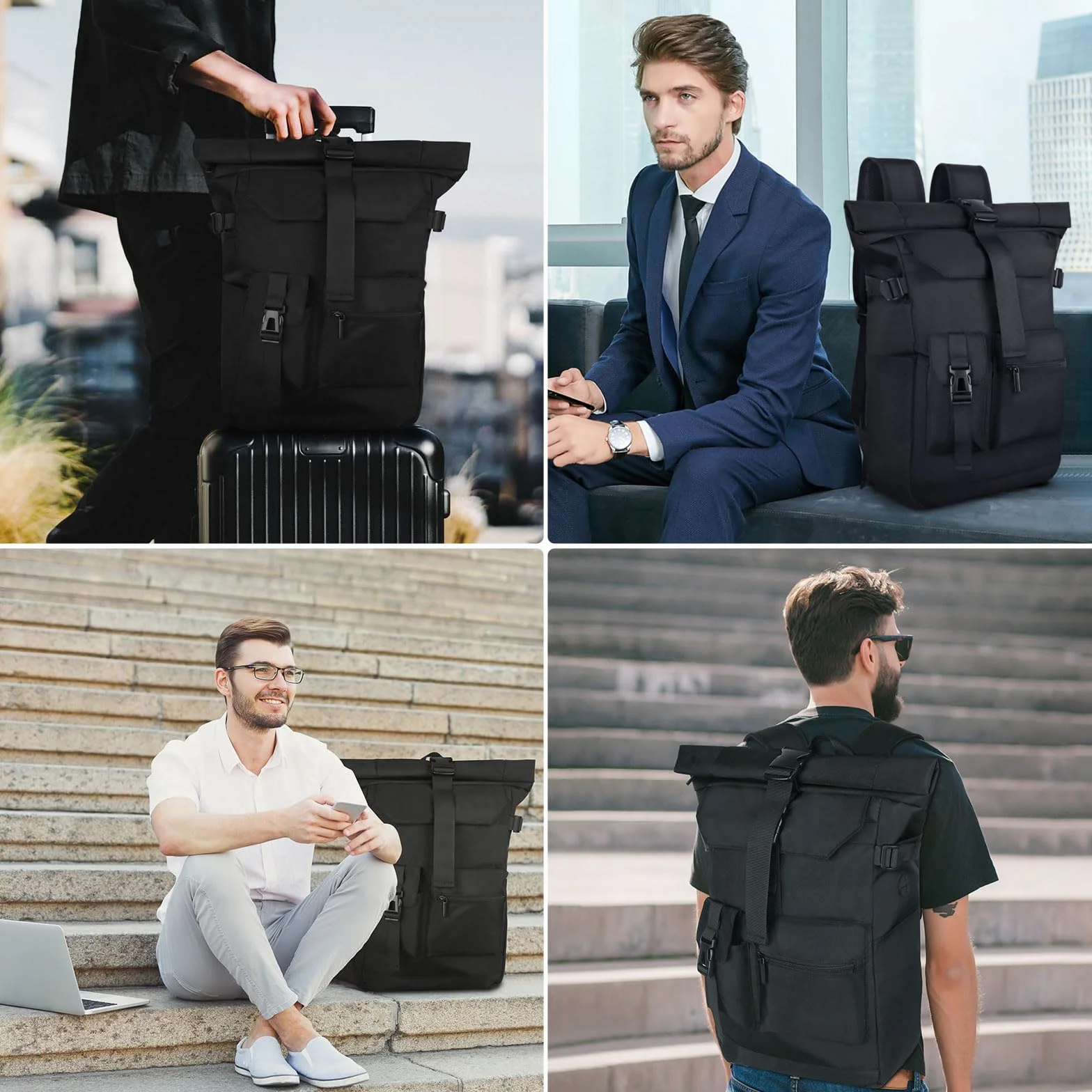 28L Plecak rolltop damski męski, Plecak na laptopa wodoodporny i antykradzieżowy, do pracy, uniwersytetu, podróży, czas wolny