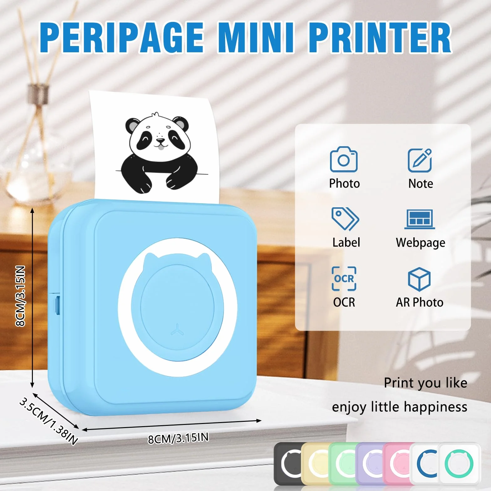 Mini drukarka fotograficzna, bezprzewodowa, termiczna drukarka kieszonkowa do szkoły, domu, list, DIY Doodle Dash, drukowanie zdjęć, niebieska