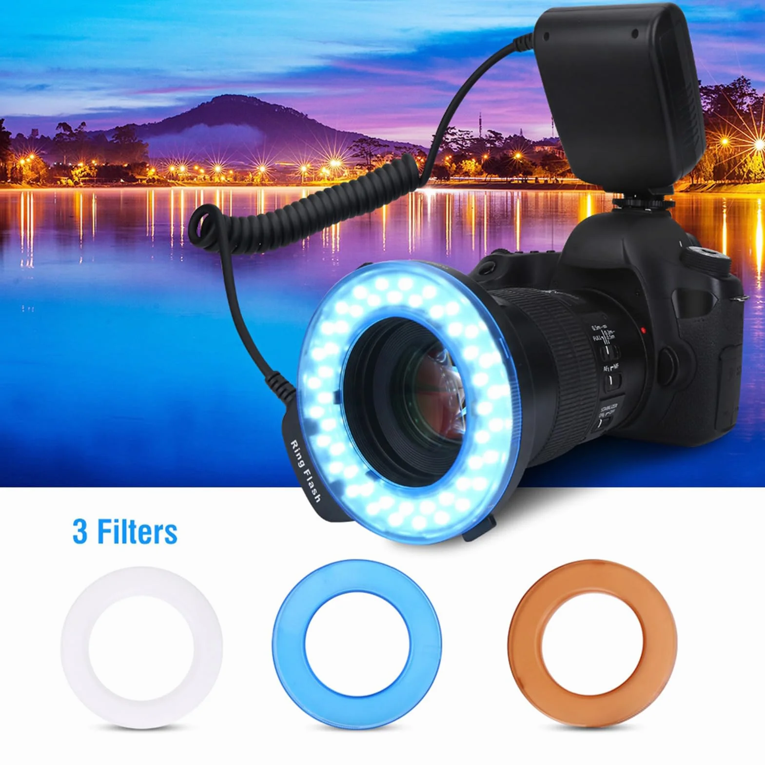 Akozon Fotografia Błyskowa, Przenośna 48 LED pierścień Błyskowa Adapter Obiektywu Pierścienie Zestaw dla dla Fuji Lustrzanka Błyskowa Studyjna