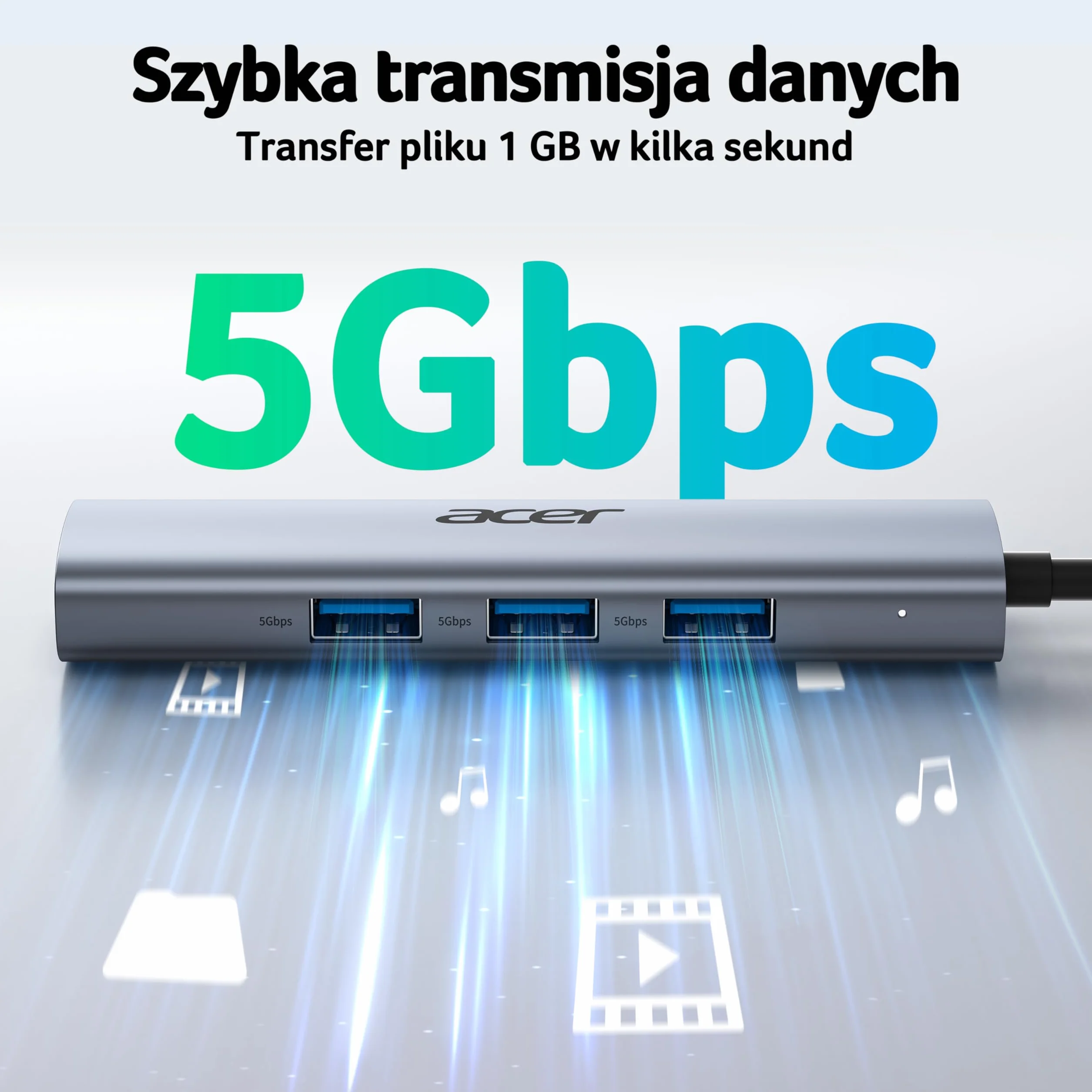 Acer Adapter Ethernet USB C, koncentrator USB A/C z 3 USB 3.0 5Gbps & LAN RJ45 1Gbps, [Bez drivera, Aluminiowy] Adapter USB do sieci dla laptopów, MacBook Pro, iPad, iPhone 16, Samsung, XPS, Myszy