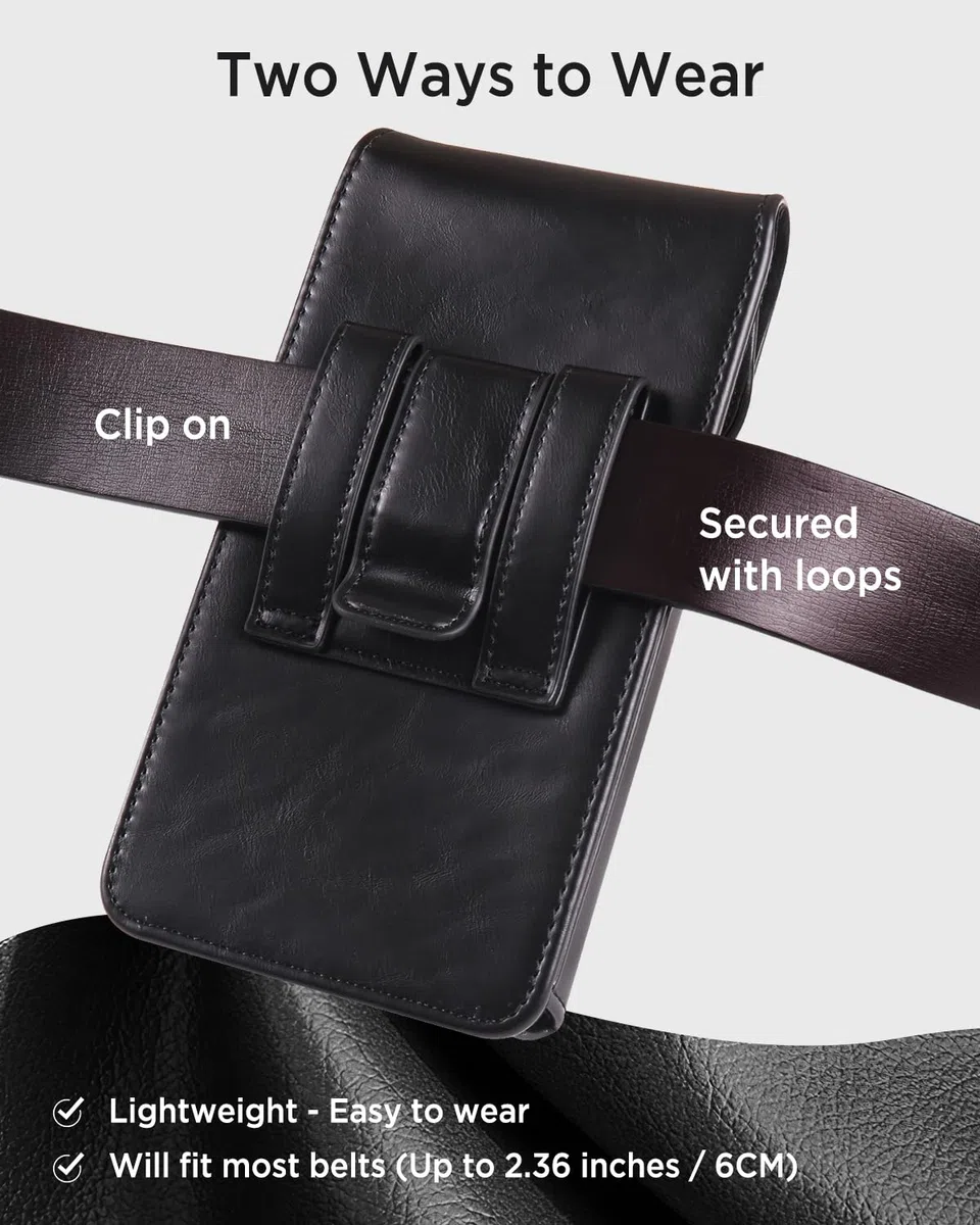 Miimall Etui na telefon kompatybilne z iPhone 17 Pro Max, [zamknięcie magnetyczne] [klips do paska] skórzane etui uchwyt na telefon, osłona szlufki na pasek do iPhone'a 17 Pro Max, czarna